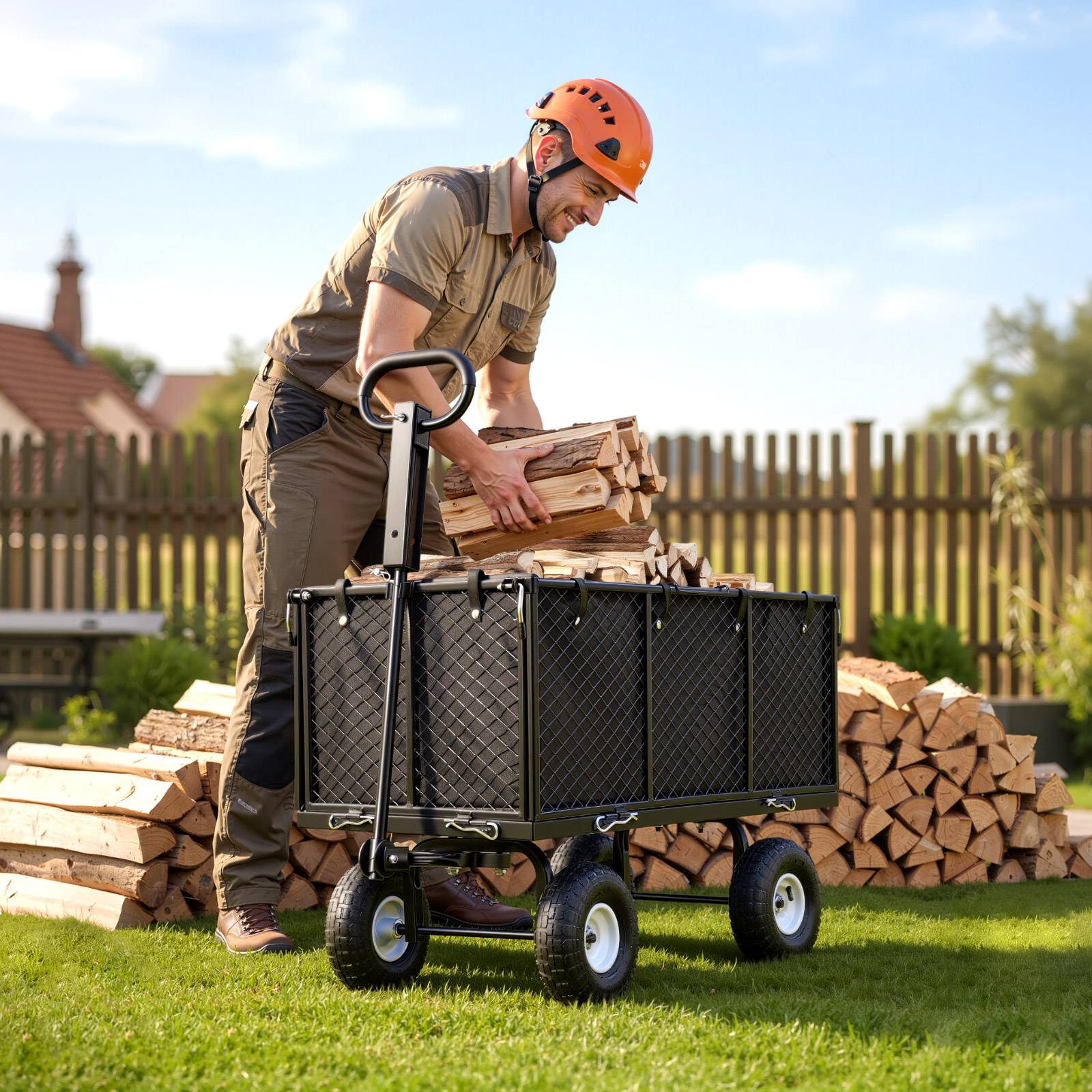 Vevor - VEVOR Chariot de jardin en acier 544,3 kg, pneus 25,4 cm, côtés amovibles, poignée réglable, compatible quad/tracteur, kit accessoires, noir. - Image 8