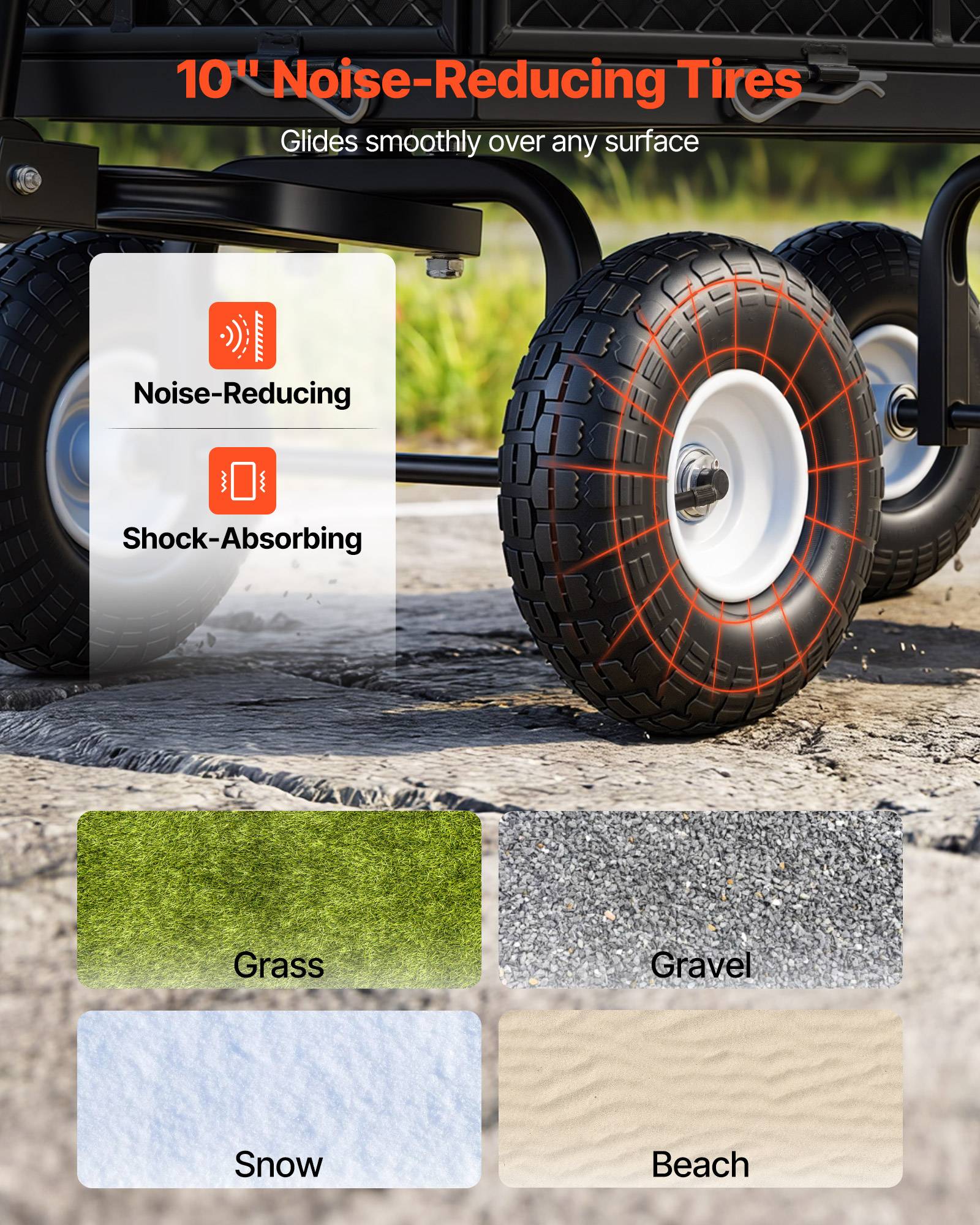Vevor - VEVOR Chariot de jardin en acier 544,3 kg, pneus 25,4 cm, côtés amovibles, poignée réglable, compatible quad/tracteur, kit accessoires, noir. - Image 4