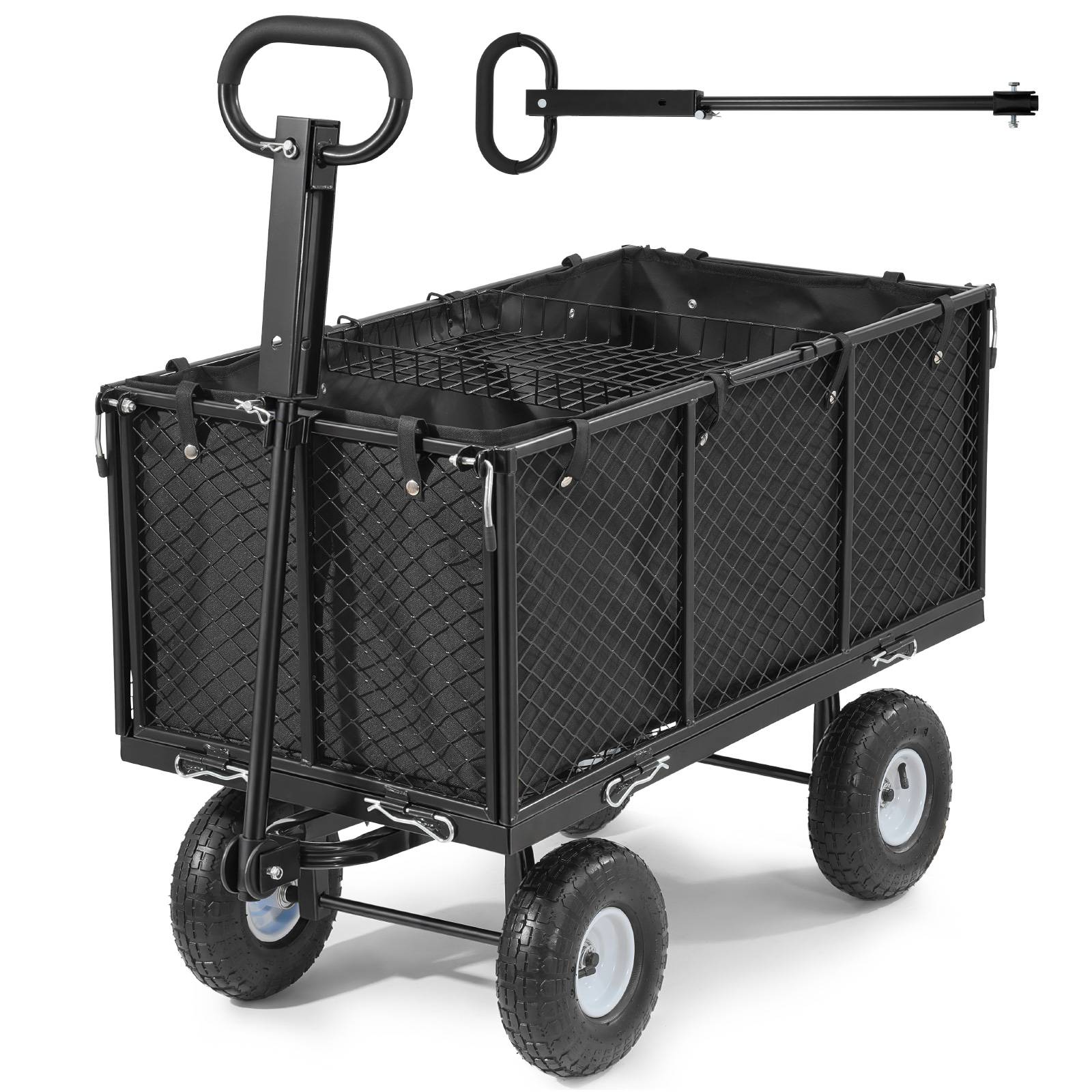 Vevor - VEVOR Chariot de jardin en acier 544,3 kg, pneus 25,4 cm, côtés amovibles, poignée réglable, compatible quad/tracteur, kit accessoires, noir. - Image 1