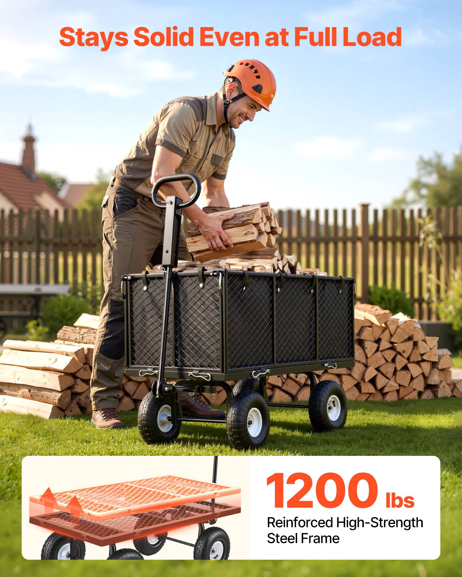Vevor - VEVOR Chariot de jardin en acier 544,3 kg, pneus 25,4 cm, côtés amovibles, poignée réglable, compatible quad/tracteur, kit accessoires, noir. - Image 2