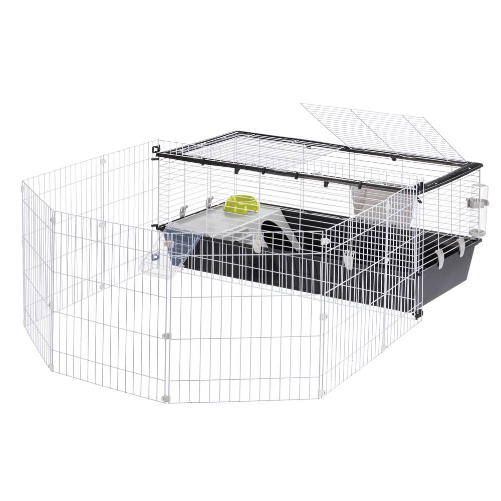 Ferplast - Ferplast Cage Lapin PARKHOME 120, Cochon d'Inde, avec Enclos pour Lapins Domestiques, Niche et Abreuvoir, 118 x 164 x h 56 cm, en Plastique avec Toit