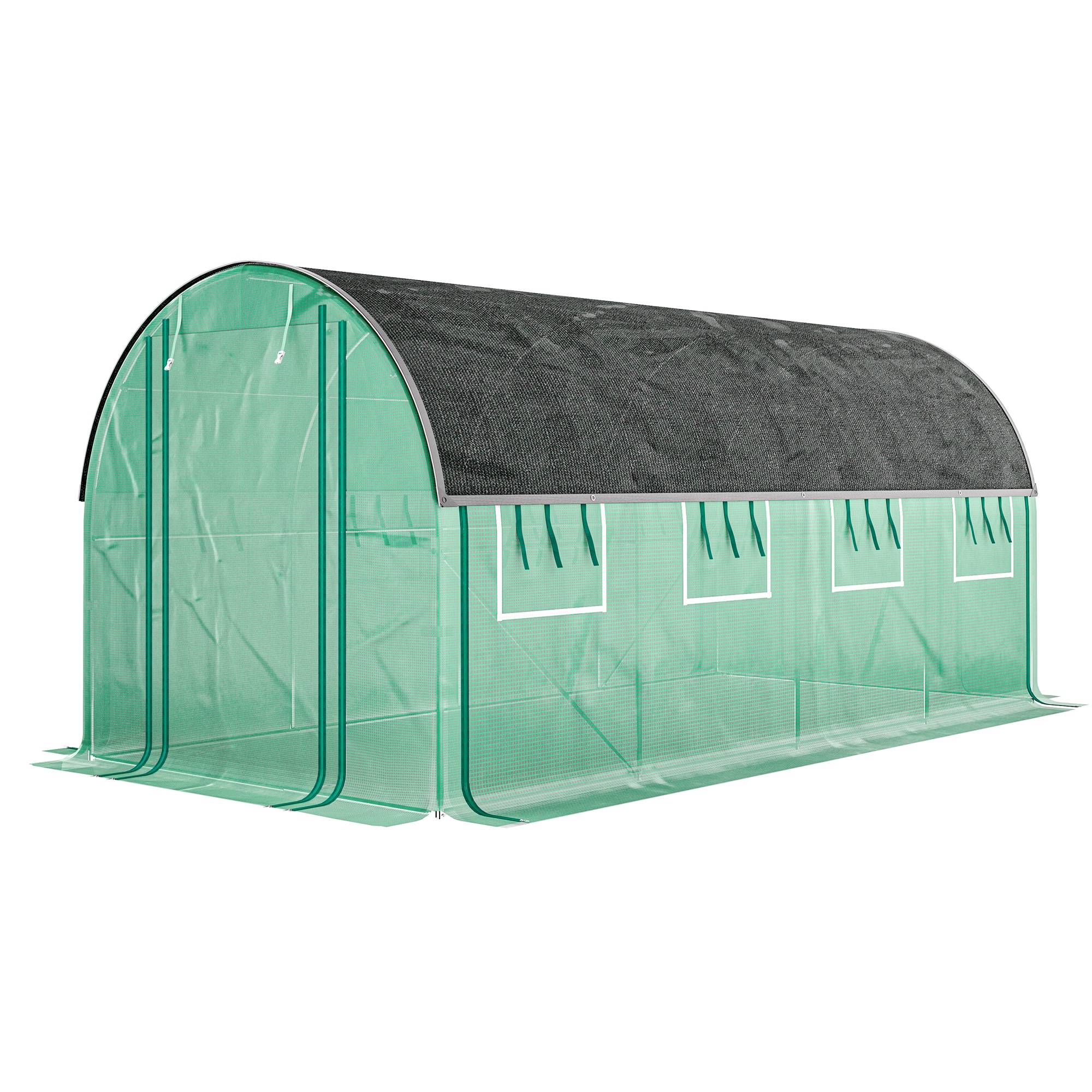 Sans Marque - Serre tunnel 4,5x2x2 m bâche PE 140g/m² parois latérales enroulables 8 fenêtres 2 portes verte - Image 2