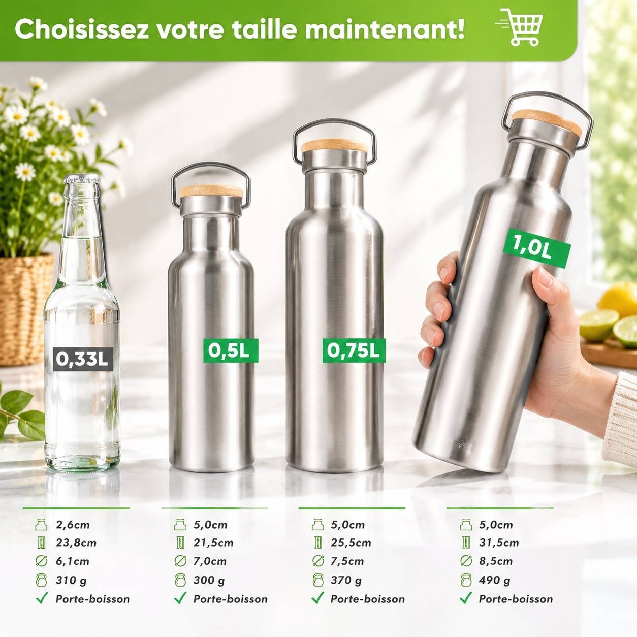 Bouteille Isotherme Acier Inoxydable Étanche Lavable Lave-Vaisselle Avec Sac Jute - Image 5