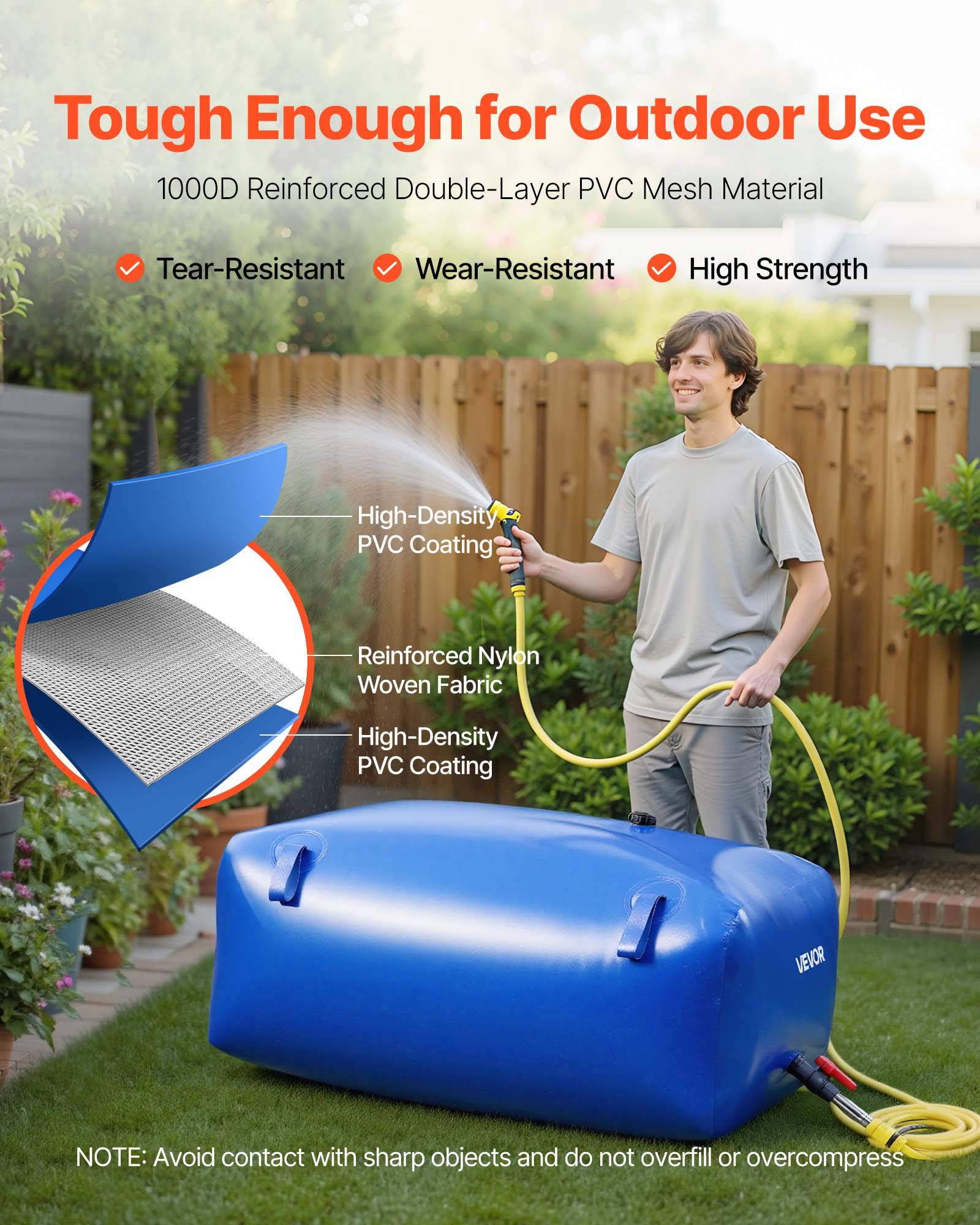 Vevor - VEVOR Réservoir d'Eau Souple Vessie de Stockage Eau Pliable 540 L Bleu PVC 1000D - Image 3