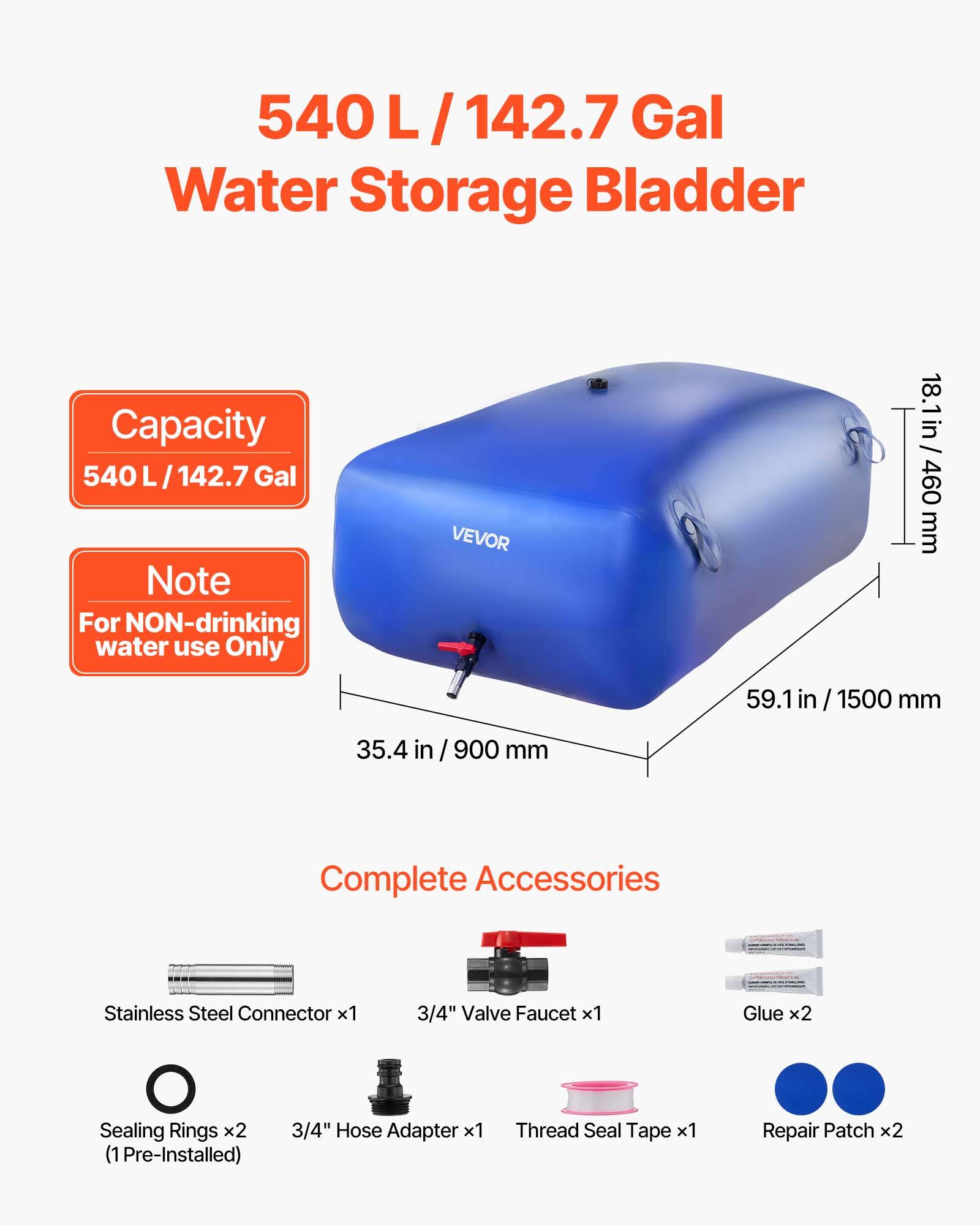 Vevor - VEVOR Réservoir d'Eau Souple Vessie de Stockage Eau Pliable 540 L Bleu PVC 1000D - Image 2