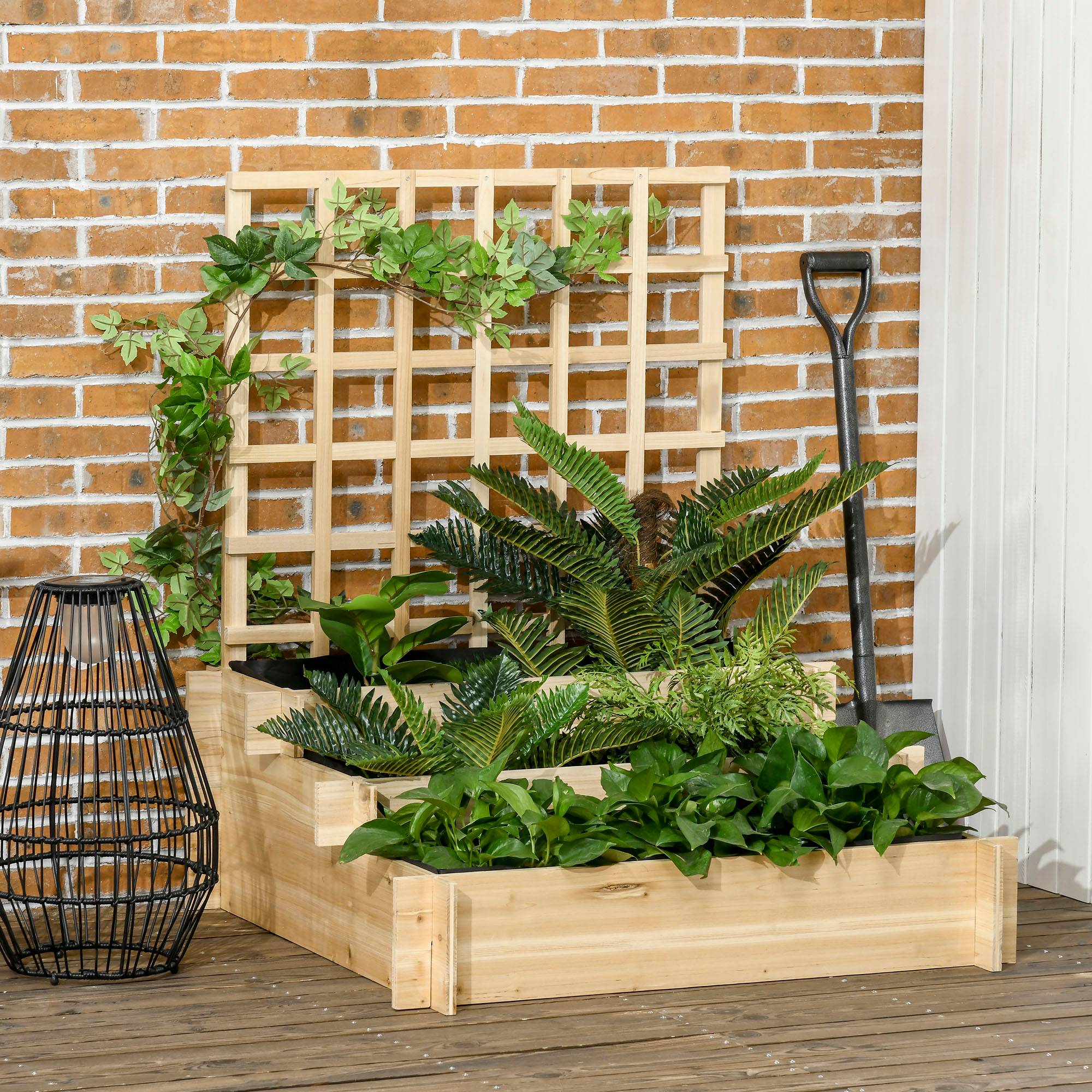 Sans Marque - Carré potager 3 étages treillis lit surélevé bois plantes grimpantes légumes fleurs naturel - Image 3