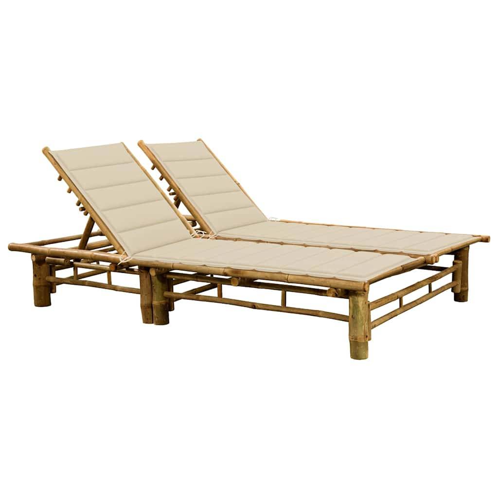Chaise longue 2 personnes bambou beige 200 x 130 x (24-87) cm - PANGIVO - Image 1