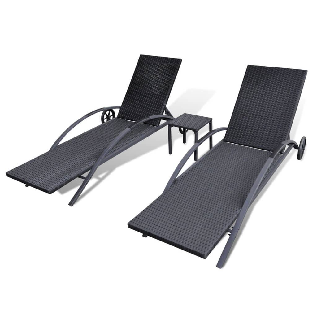 Helloshop26 - Chaises longues avec table 199,5 x 65 x 37 cm résine tressée noir - Image 4