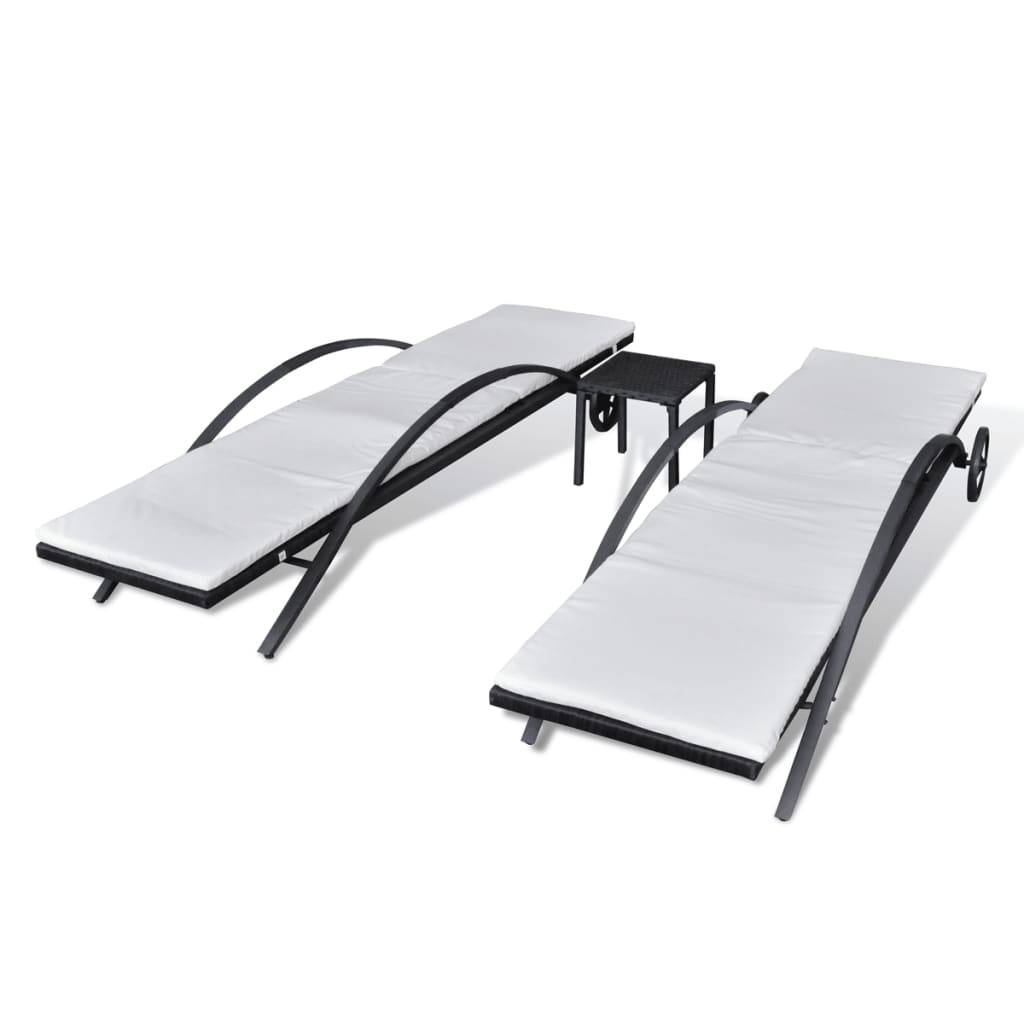 Helloshop26 - Chaises longues avec table 199,5 x 65 x 37 cm résine tressée noir - Image 3