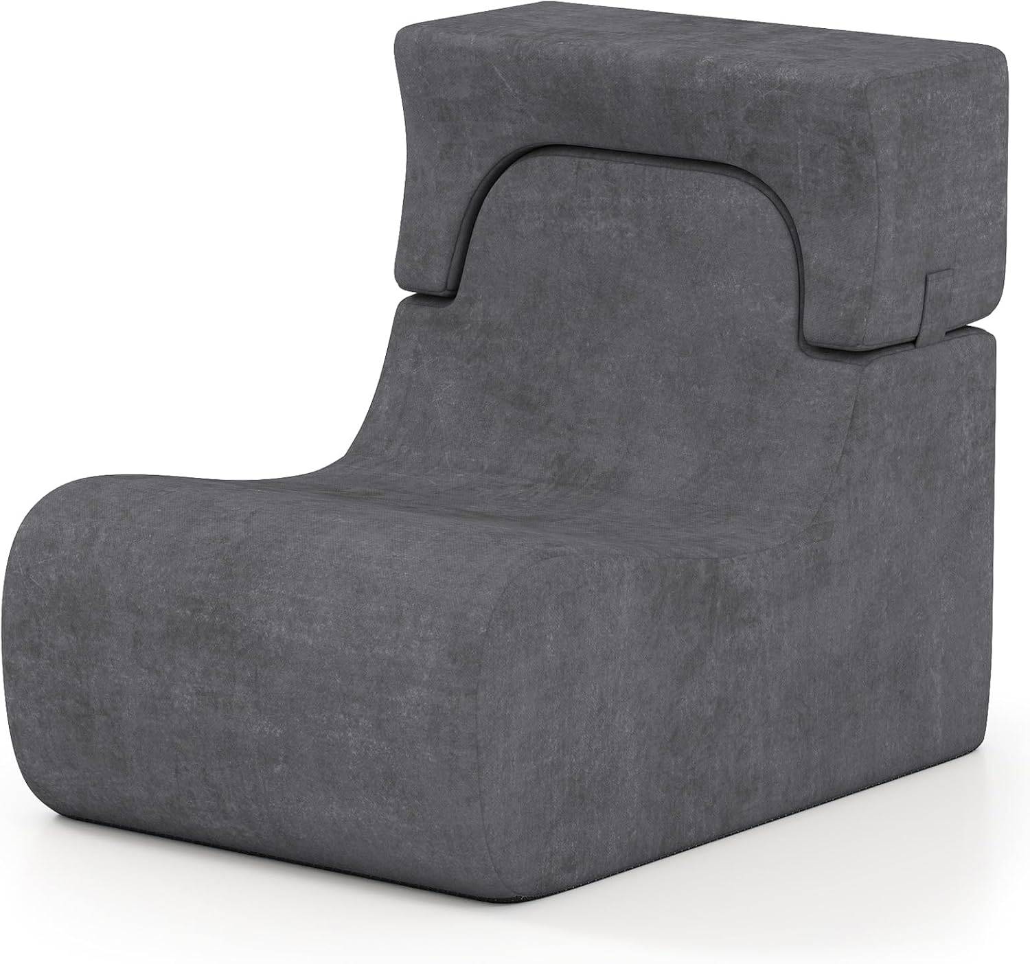 Canapé Compressé, Fauteuil de Sol avec Appuie-tête Amovible, Dossier et Courbe Ergonomique, Housse Lavable en Velours & Rembourrage en Mousse, Canapé