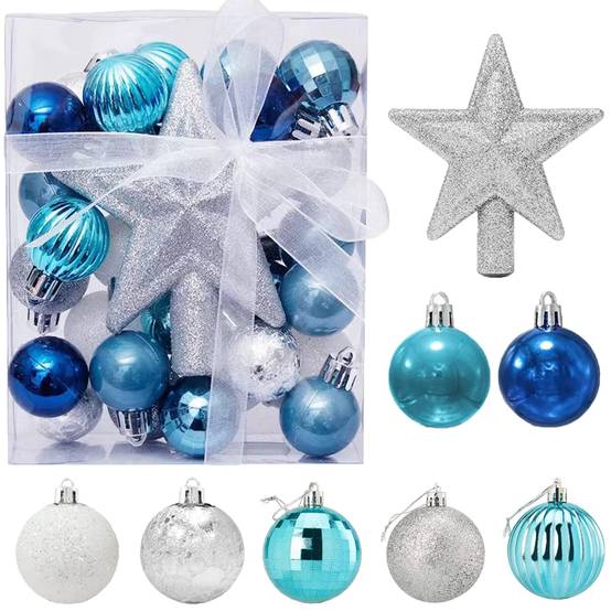 Ensemble de boules de Noël, décoration de boules de sapin de Noël, décoration de sapin de Noël, décoration de sapin de Noël avec cintre, 30 pièces - Image 1