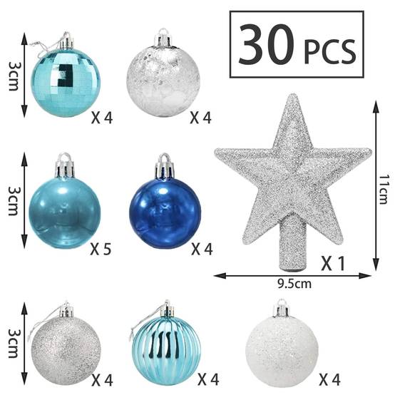 Ensemble de boules de Noël, décoration de boules de sapin de Noël, décoration de sapin de Noël, décoration de sapin de Noël avec cintre, 30 pièces - Image 3