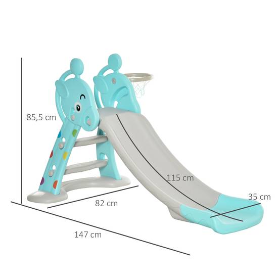 Toboggan 2-en-1 bleu et gris pliable panier de basket dès 18 mois 140 × 87 × 85,5 cm tous espaces - Image 5