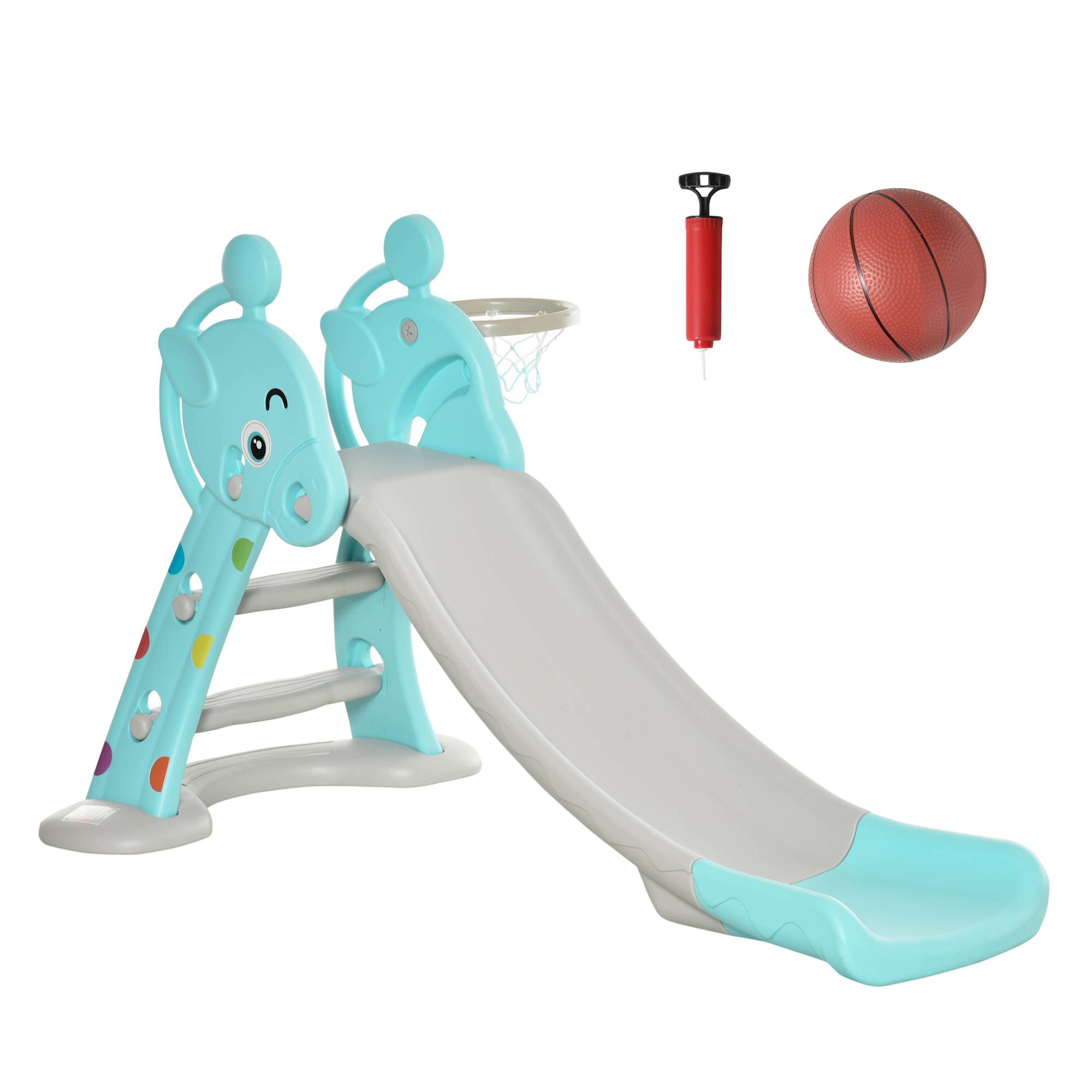 Toboggan 2-en-1 bleu et gris pliable panier de basket dès 18 mois 140 × 87 × 85,5 cm tous espaces - Image 2