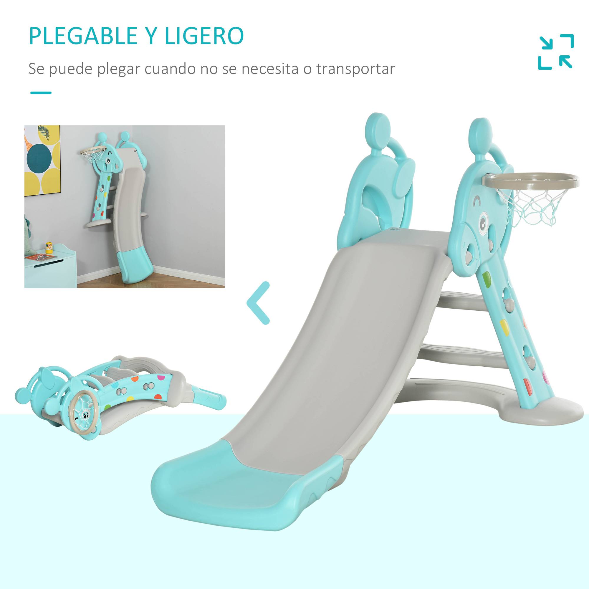 Toboggan 2-en-1 bleu et gris pliable panier de basket dès 18 mois 140 × 87 × 85,5 cm tous espaces - Image 10