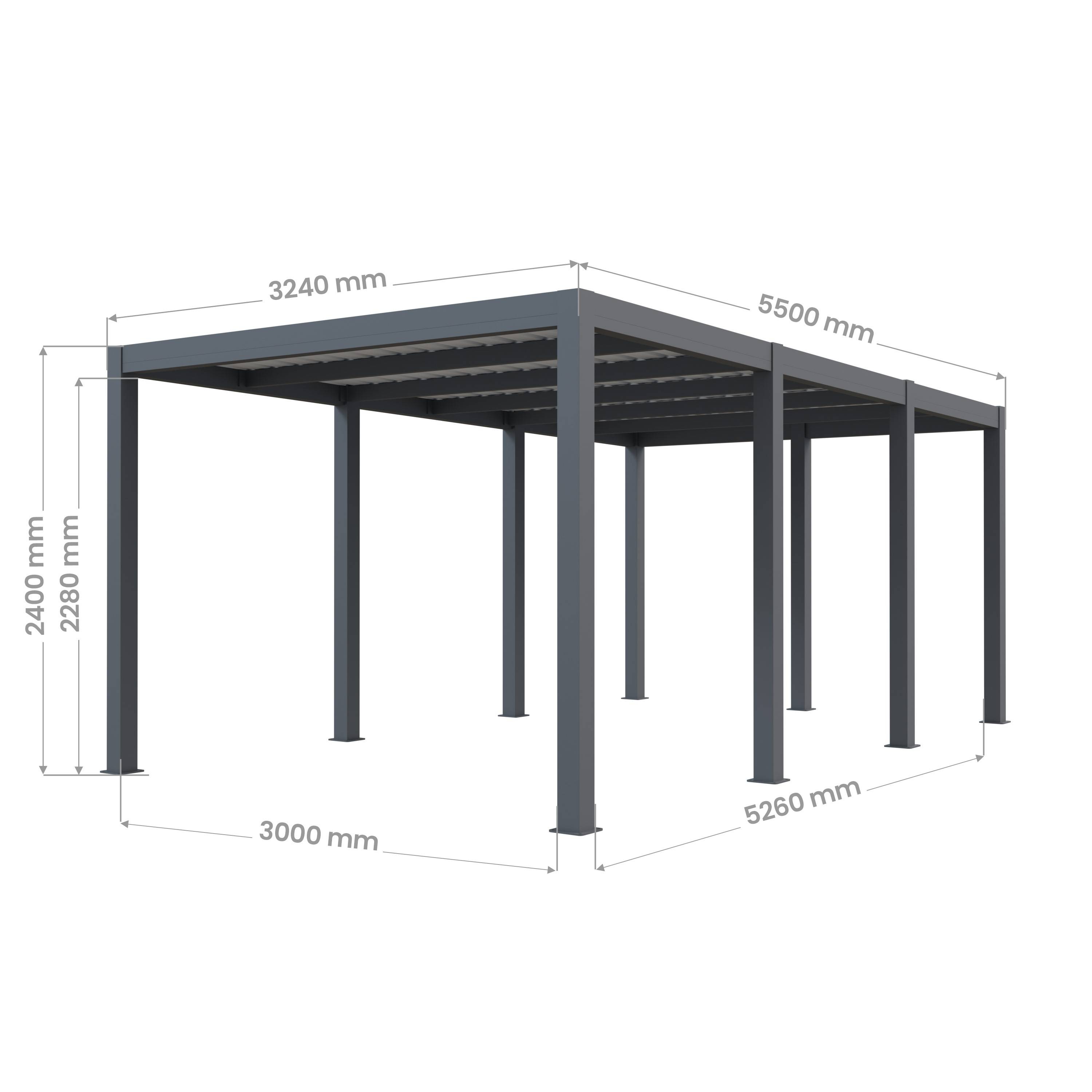 Carport aluminium CARLTON 324 x 550 cm - 1 Voiture - 17,69m2 - Gris anthracite - Image 8