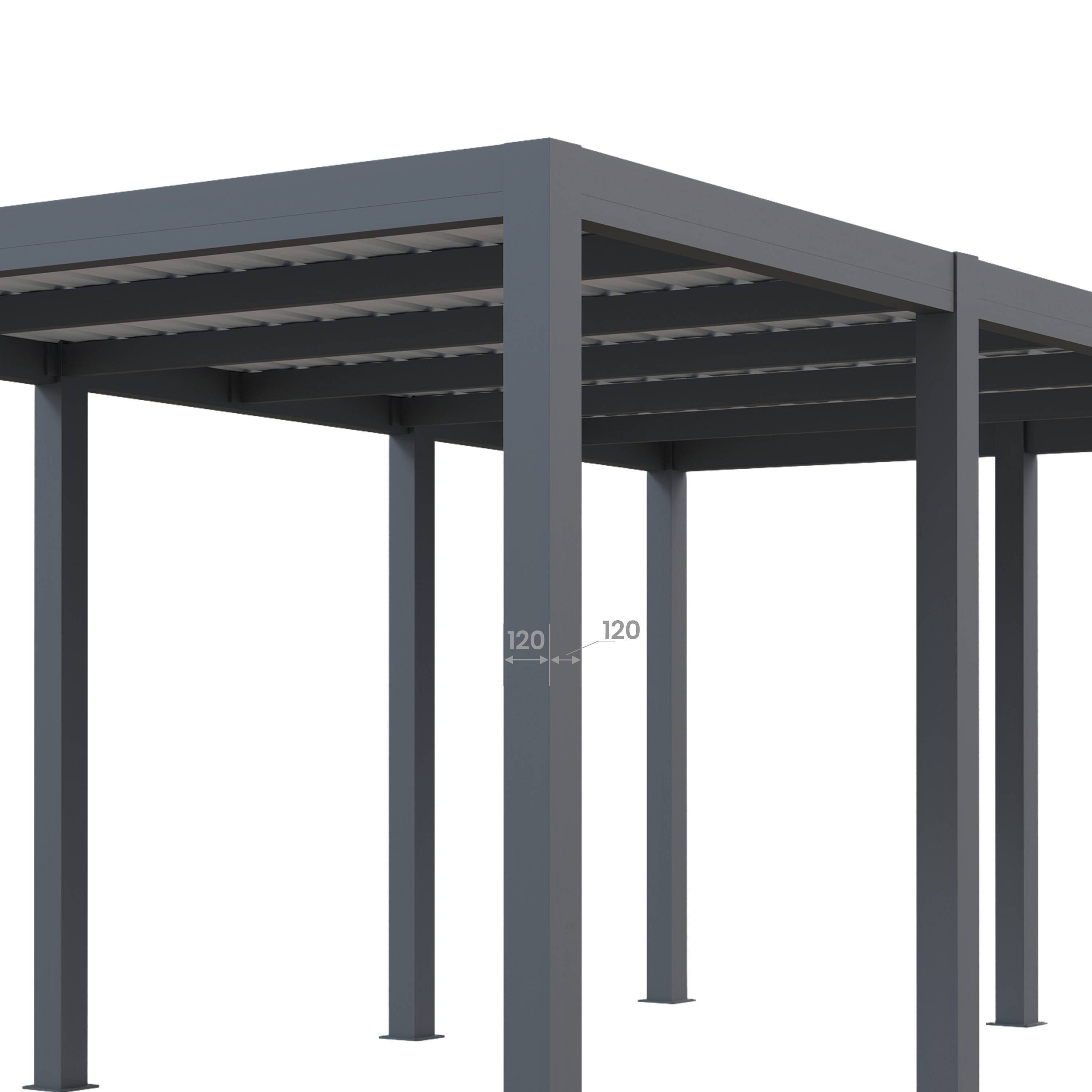 Carport aluminium CARLTON 324 x 550 cm - 1 Voiture - 17,69m2 - Gris anthracite - Image 9
