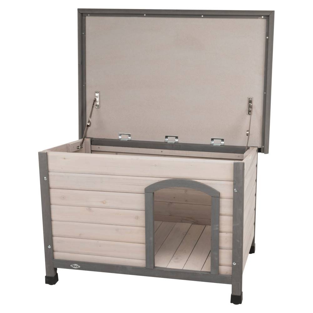 animallparadise - Niche en bois Classic toit plat S-M, 85 x 58 x 60 cm, grise pour chiens - Image 2