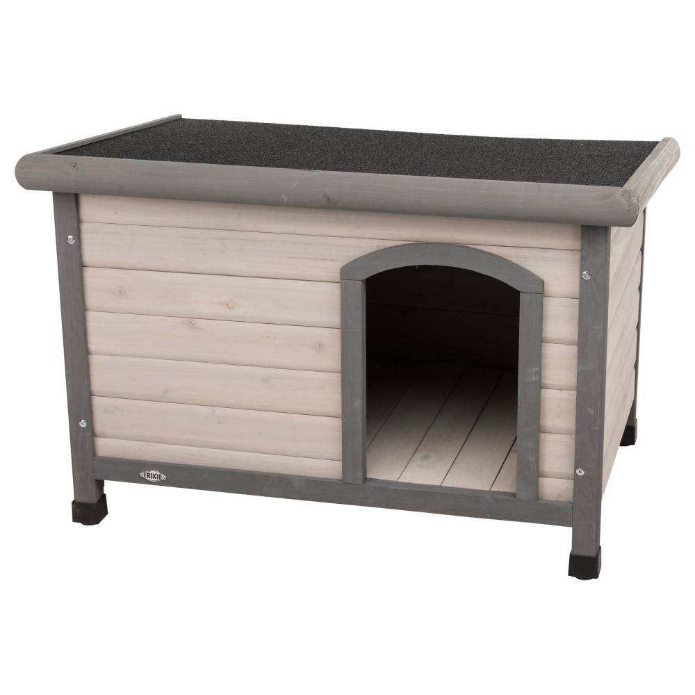 animallparadise - Niche en bois Classic toit plat S-M, 85 x 58 x 60 cm, grise pour chiens - Image 1