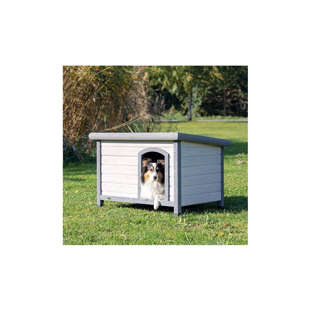 animallparadise - Niche en bois Classic toit plat S-M, 85 x 58 x 60 cm, grise pour chiens - Image 3