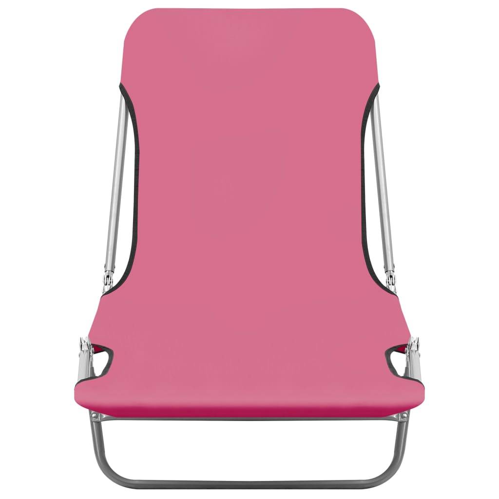 Helloshop26 - Chaises longues pliables 2 pièces acier et tissu rose - Image 3