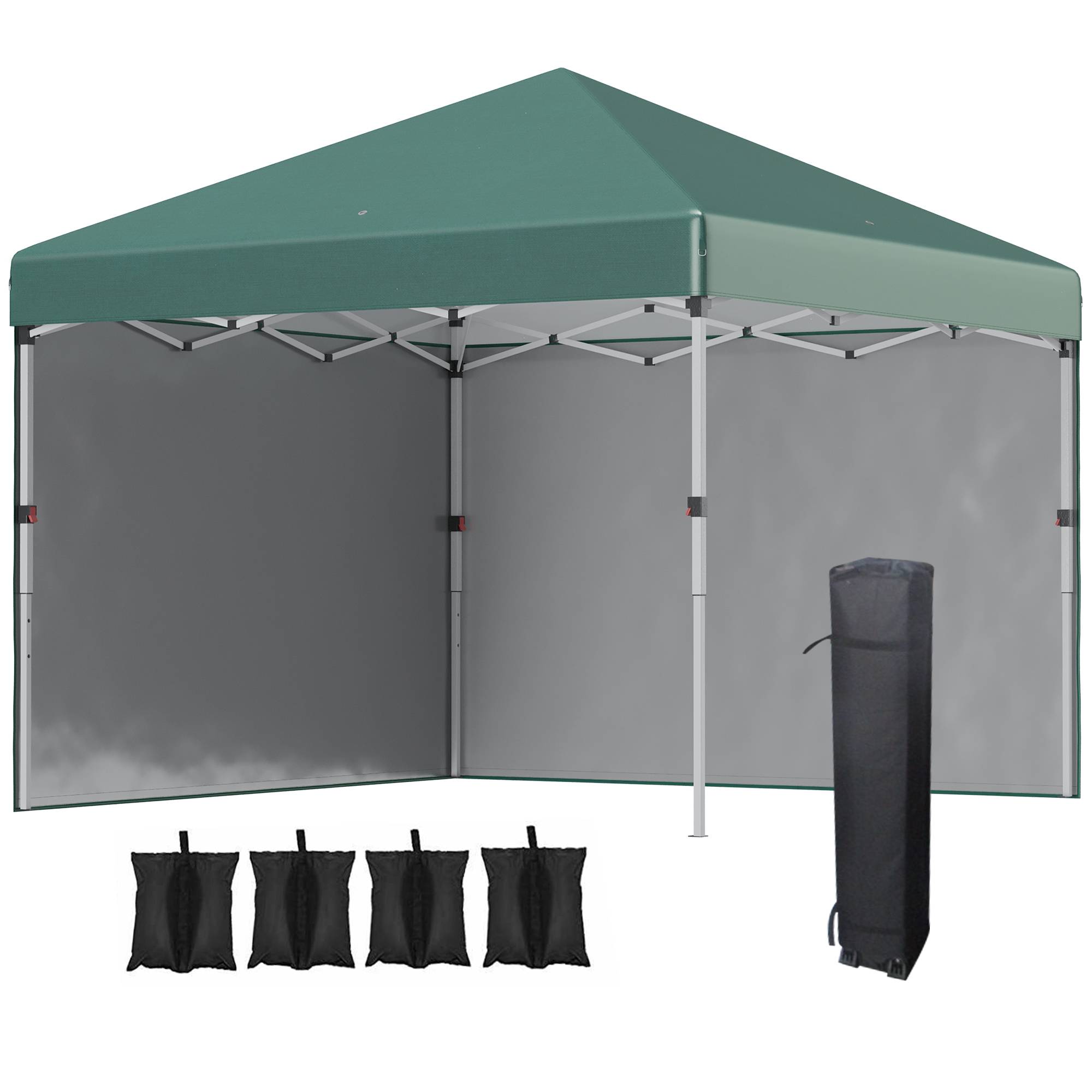 Tente pliante pop-up 3x3m avec 2 parois latérales anti-UV, hauteur réglable, sacs de lestage et sac de transport (verte) - Image 1