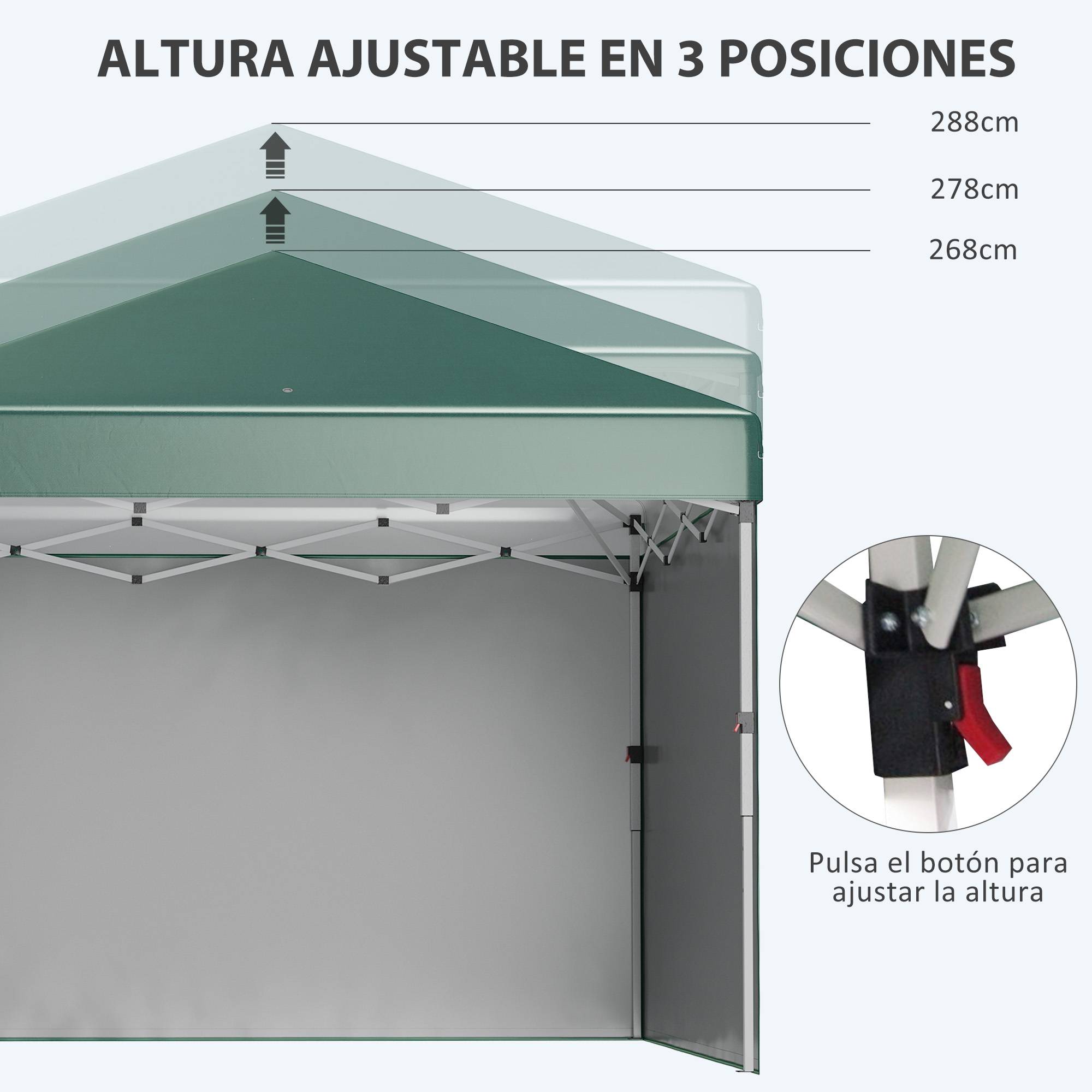 Tente pliante pop-up 3x3m avec 2 parois latérales anti-UV, hauteur réglable, sacs de lestage et sac de transport (verte) - Image 8