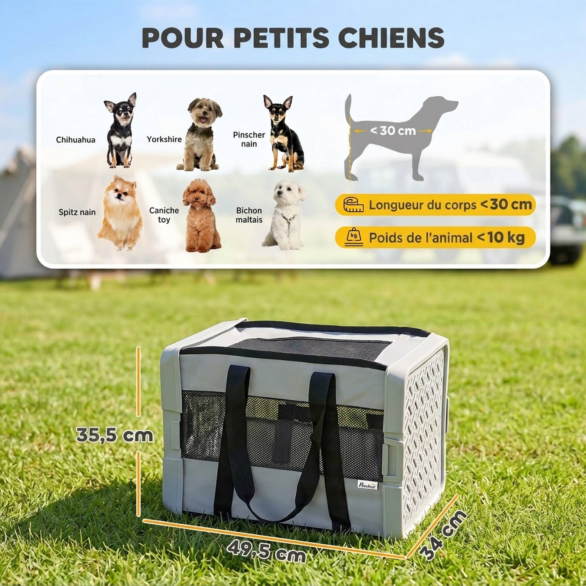 Sans Marque - Sac Transport Chat Chien Pliable Tissu 300D 10 kg 49,5x34x35,5 cm Gris - Image 5