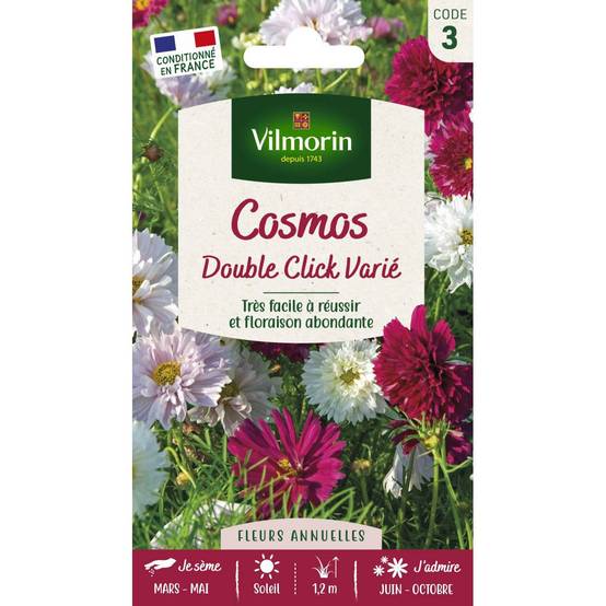 Vilmorin - Sachet de Graines Cosmos double Click Varié : Embellissez Votre Extérieur Facilement - Image 1