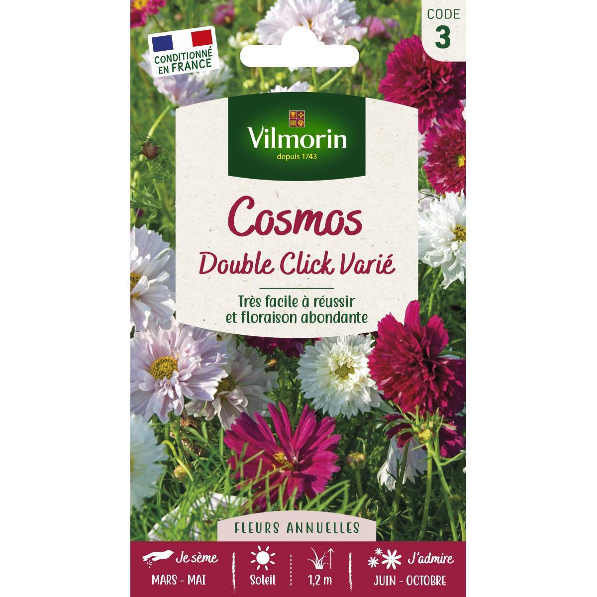 Vilmorin - Sachet de Graines Cosmos double Click Varié : Embellissez Votre Extérieur Facilement - Image 1