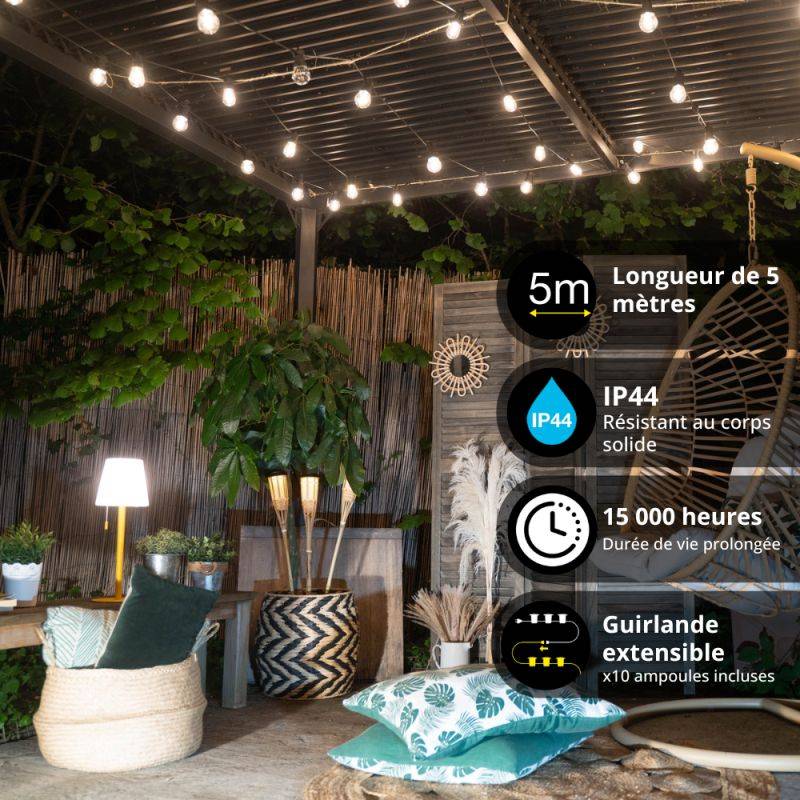 Xanlite - Guirlande Guinguette LED Noire, x10 Ampoules Vintage E27 Incluses, 5m Extensible, Conso 43W - GRL5230VBP45F - Image 4