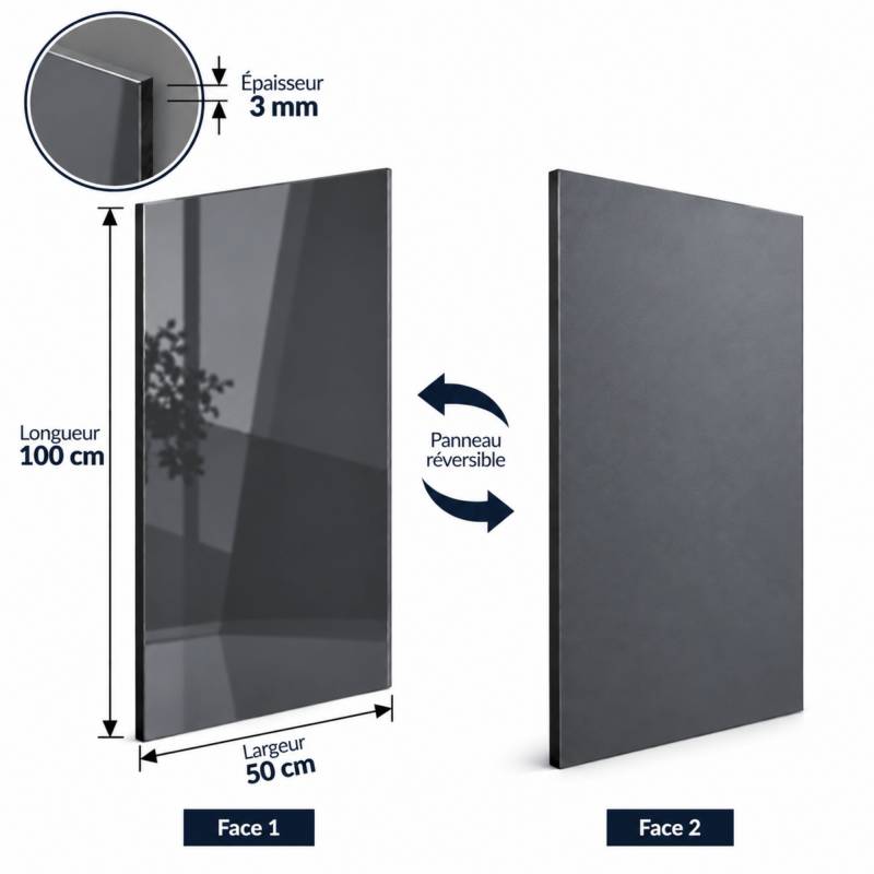 Crédence réversible alu gris anthracite Brillant/mat - 3 mm - 3 formats - Coloris - Gris anthracite, Epaisseur - 3 mm, L - 50 cm, l - 100 cm - Image 2