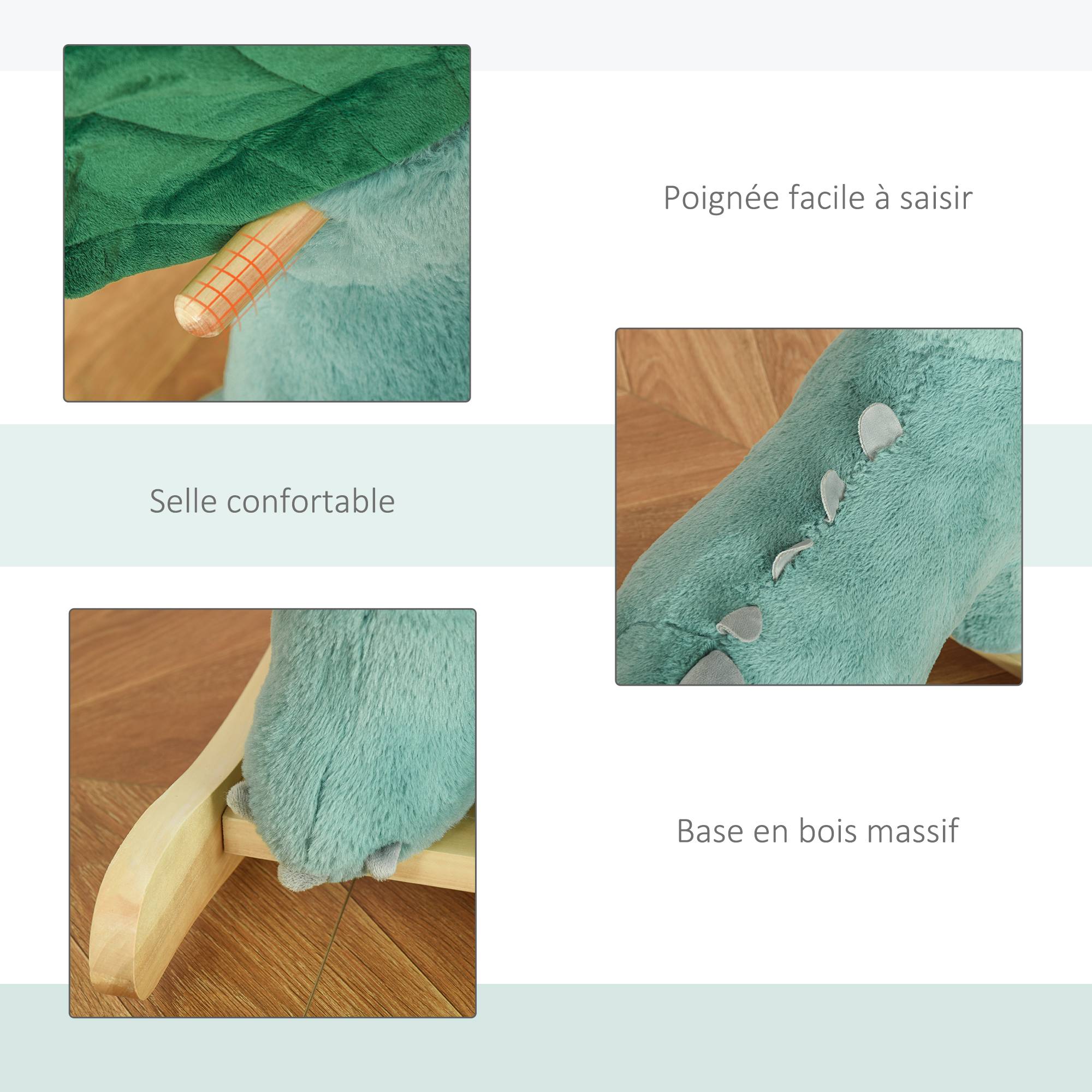 Jouet à Bascule Dinosaure Effet sonore Rugissement Bois peuplier Peluche Courte Polyester Vert d'eau - Image 8
