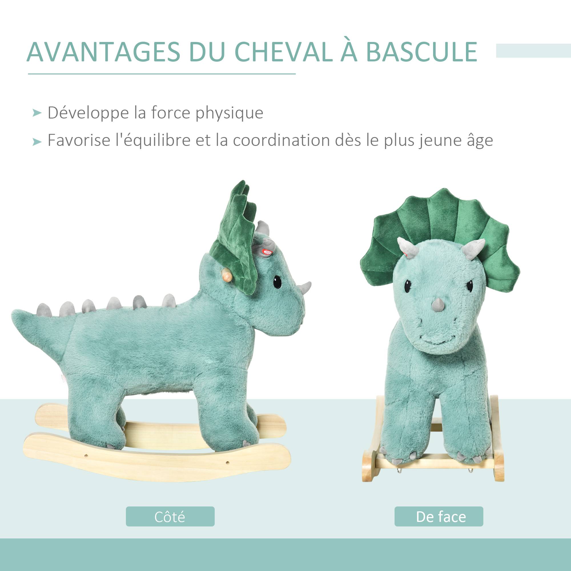 Jouet à Bascule Dinosaure Effet sonore Rugissement Bois peuplier Peluche Courte Polyester Vert d'eau - Image 7