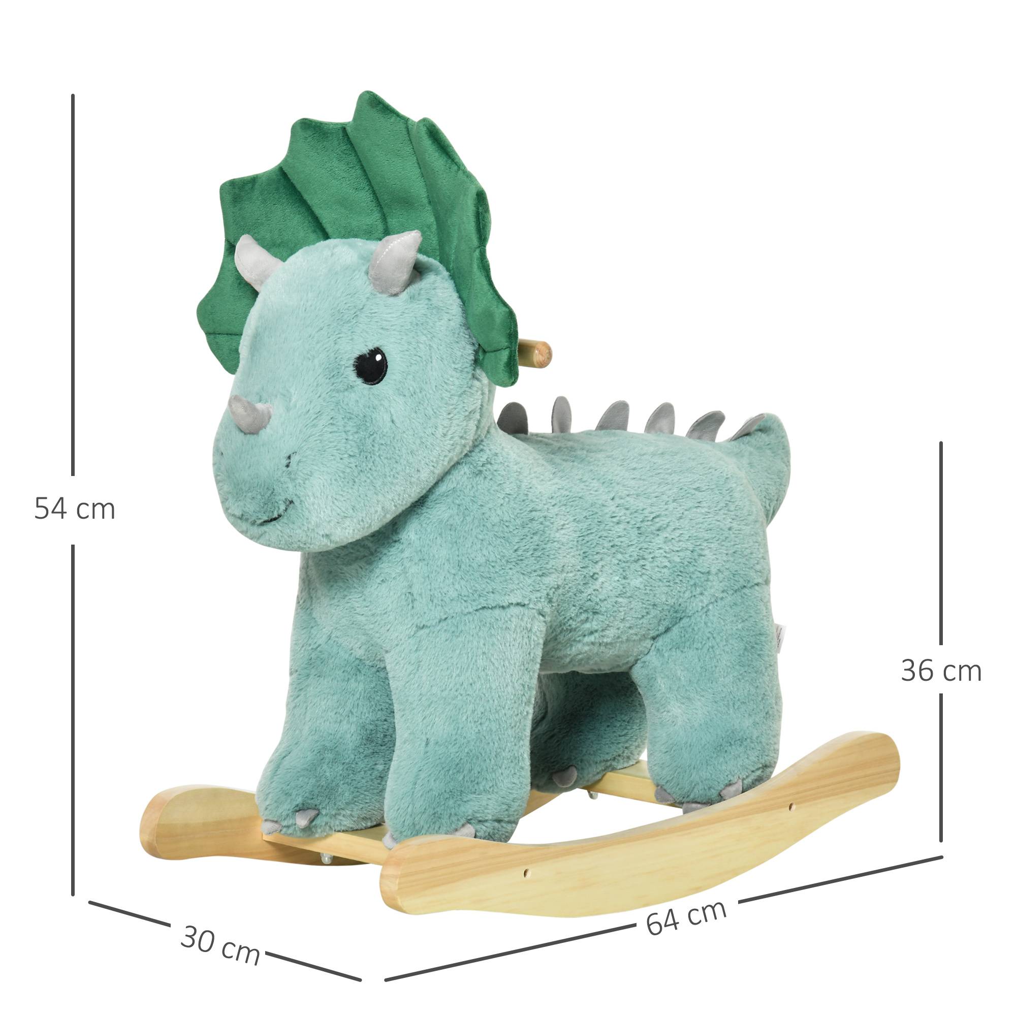 Jouet à Bascule Dinosaure Effet sonore Rugissement Bois peuplier Peluche Courte Polyester Vert d'eau - Image 5