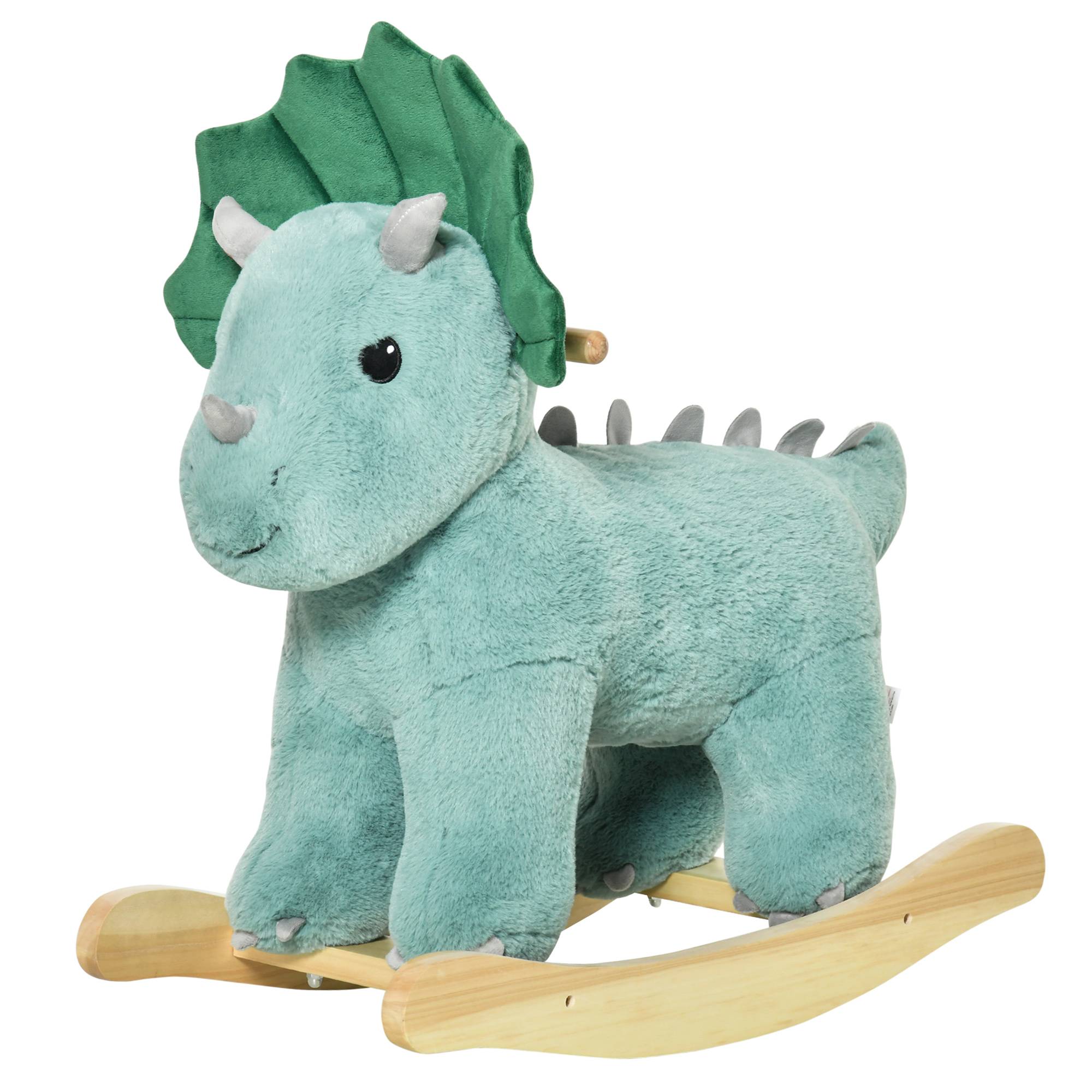 Jouet à Bascule Dinosaure Effet sonore Rugissement Bois peuplier Peluche Courte Polyester Vert d'eau - Image 2