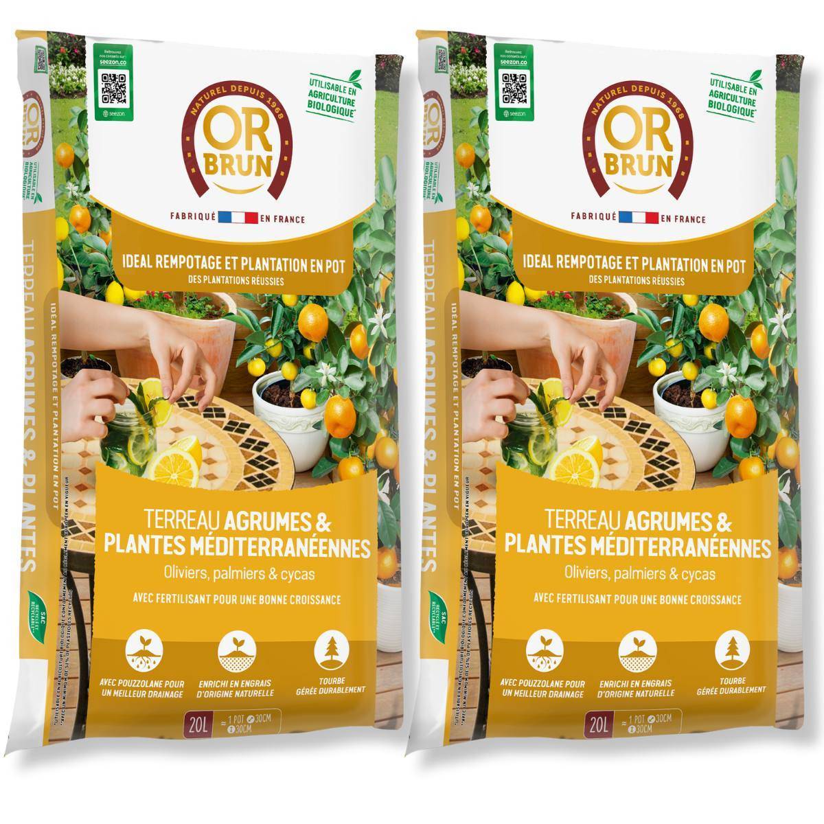Multitanks - Lot de 2 Terreau OR BRUN Agrumes & Plantes Méditerranéennes 20L - Le Secret d'une Floraison Réussie