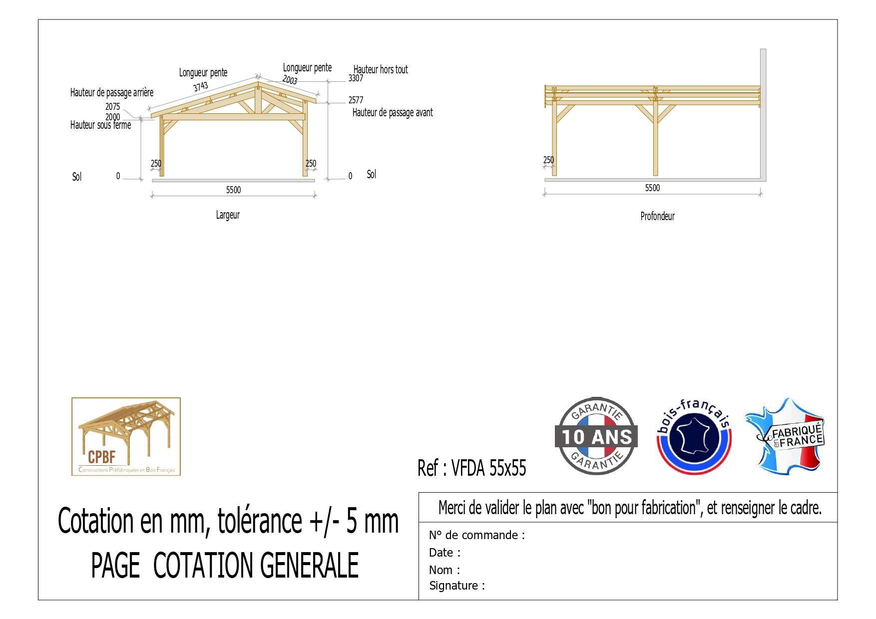 Cpbf Charpentes - Carport Bois Douglas Français 30 m² – 2 pentes faitage décalé adossé – 4 poteaux – Abri voiture extérieur – Garantie 10 ans - Image 3