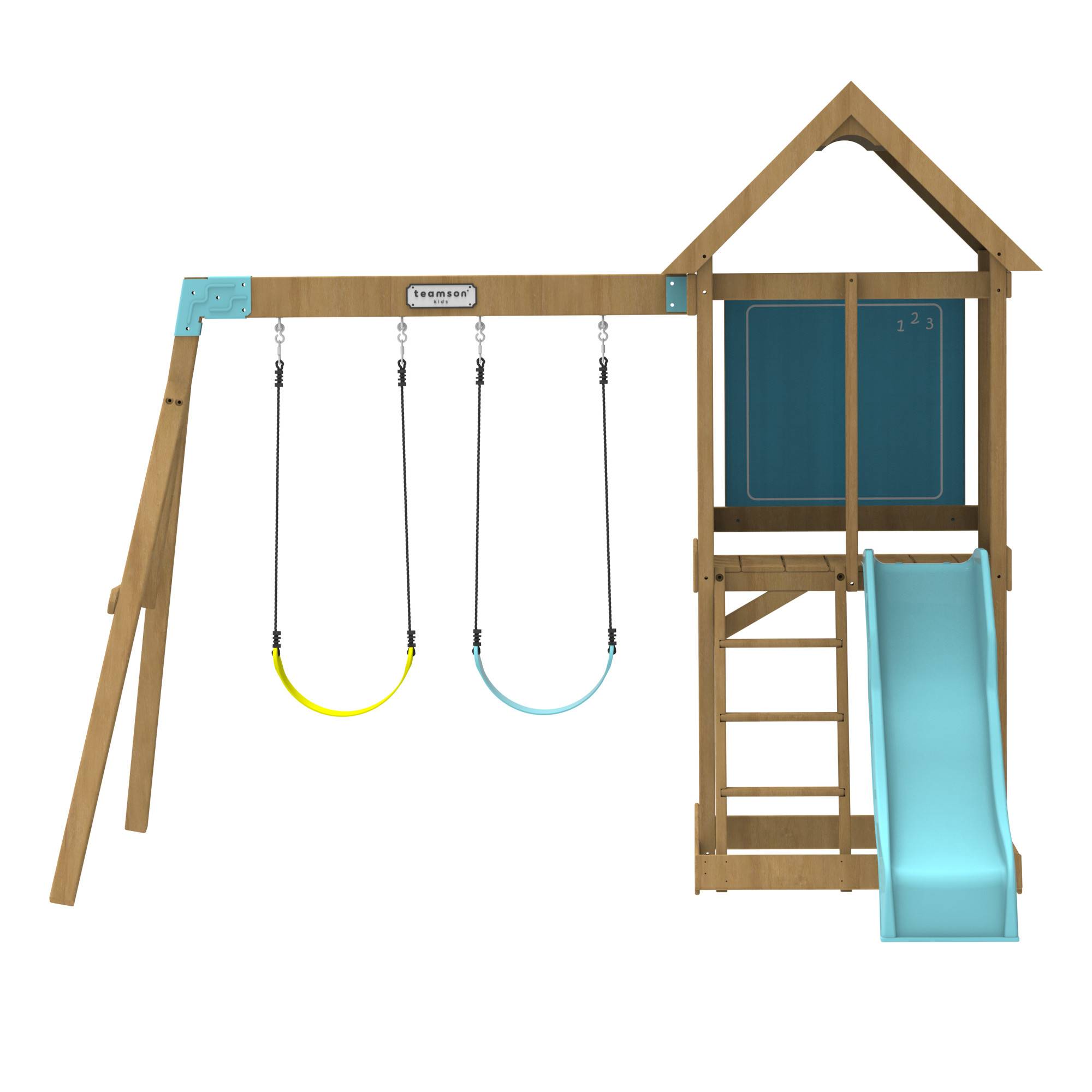 Wickey JoyFlyer – Portique En Bois Avec Toboggan Vague 220 Cm, Bac à Sable, Mur D'escalade, Volant – Hauteur 120 Cm – Norme EN 71