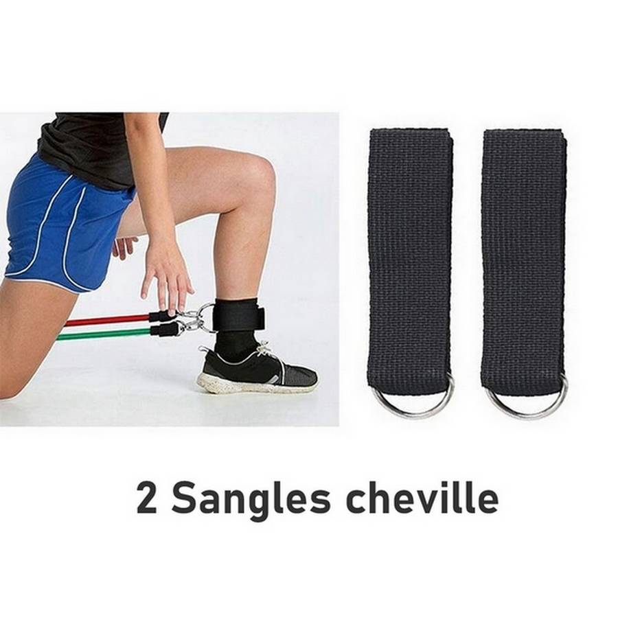 Ensemble 7 Pièces Équipement Entraînement Élastique Yoga Multifonction - Accessoires Fitness Noir
