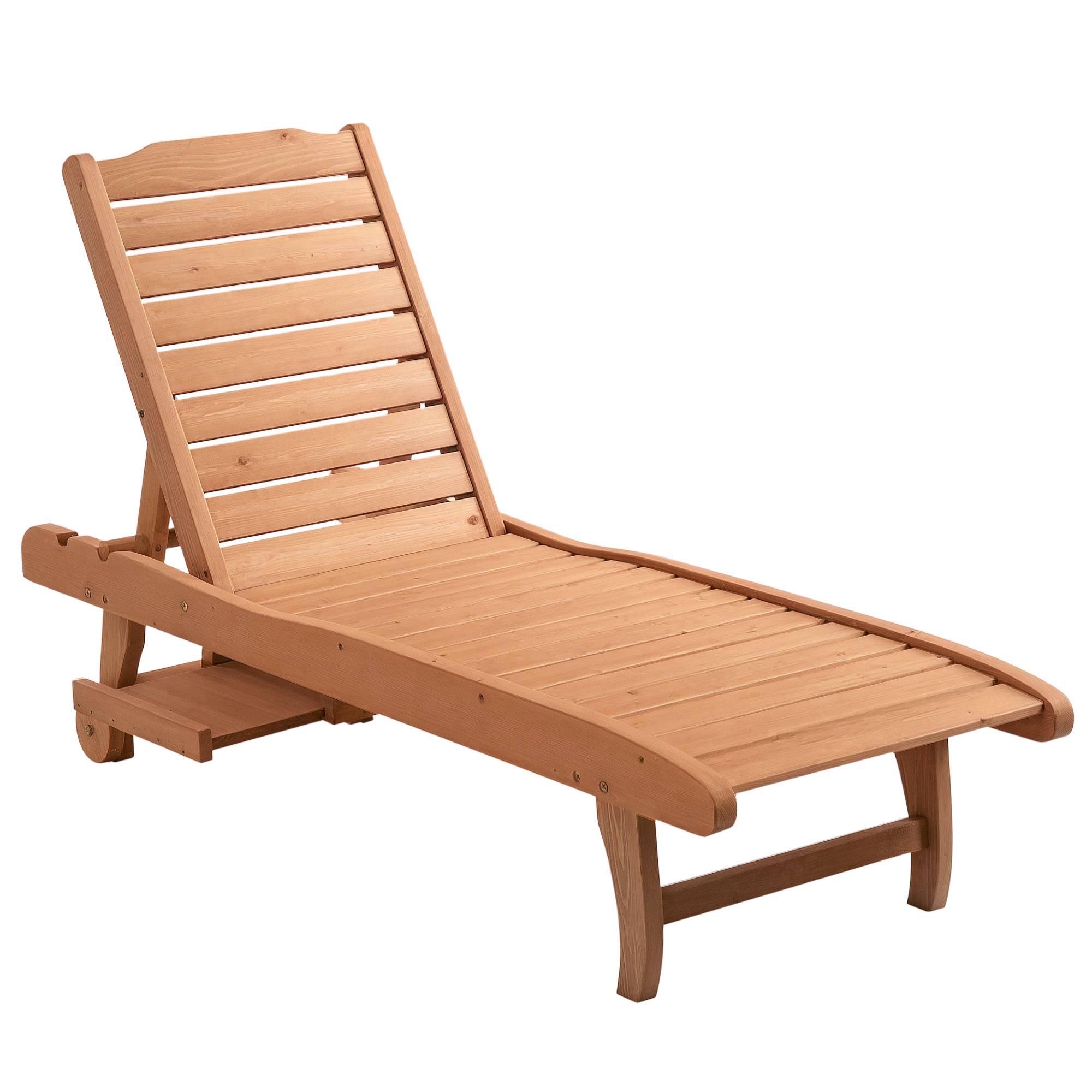 Sans Marque - Bain de soleil colonial en bois de sapin pré-huilé, dossier réglable 3 positions, roulettes et support tablette - Image 1