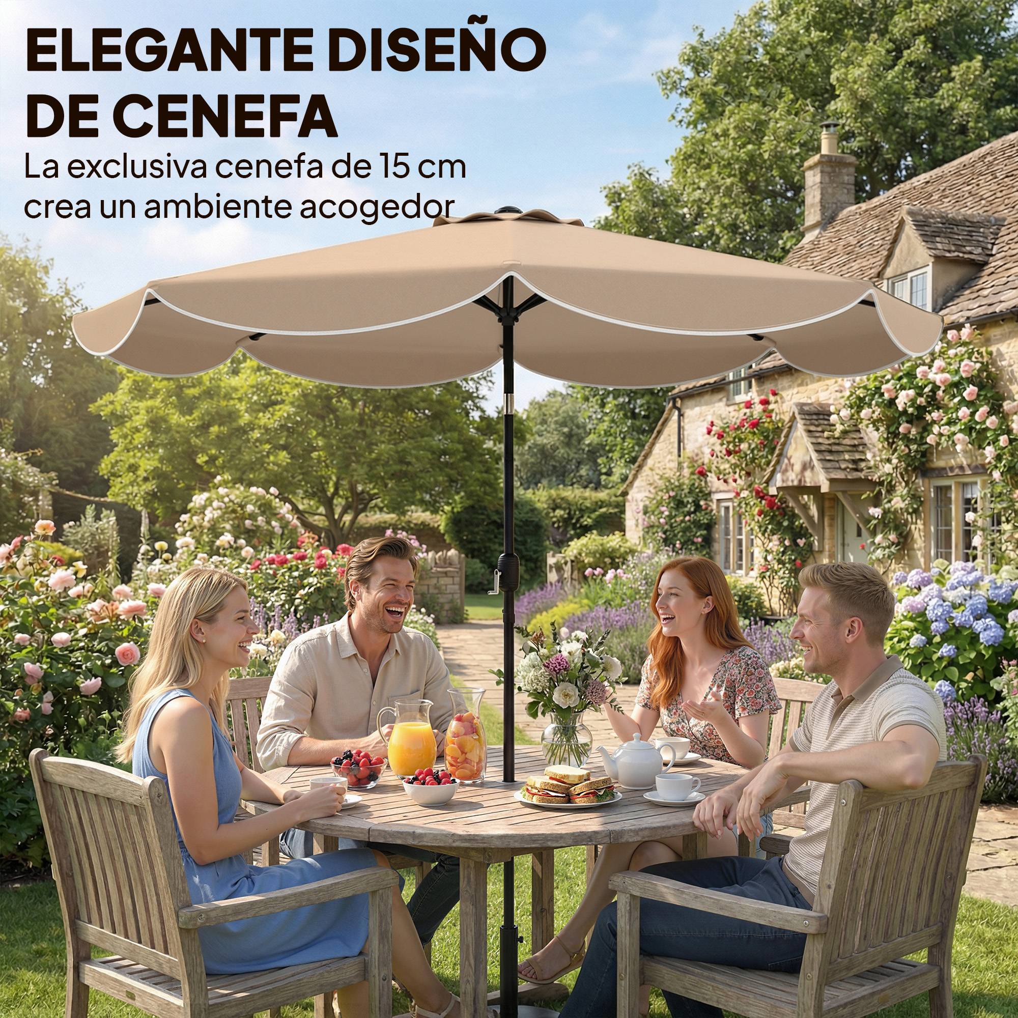 ComfortXL - Parasol Droit Inclinable Ø2,7m Jardin Terrasse avec Volant Élégant Manivelle Kaki - ComfortXL Outdoor Living - Image 6