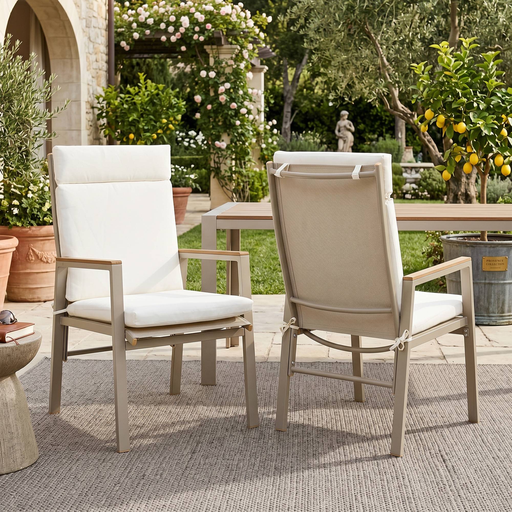 ComfortXL - Lot de 2 chaises de jardin fer galvanisé beige et kaki accoudoirs confort extérieur - ComfortXL Outdoor Living - Image 2
