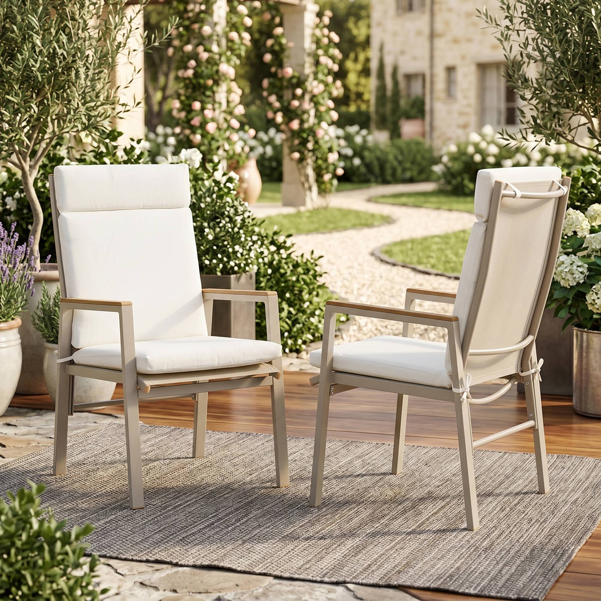 ComfortXL - Lot de 2 chaises de jardin fer galvanisé beige et kaki accoudoirs confort extérieur - ComfortXL Outdoor Living - Image 1