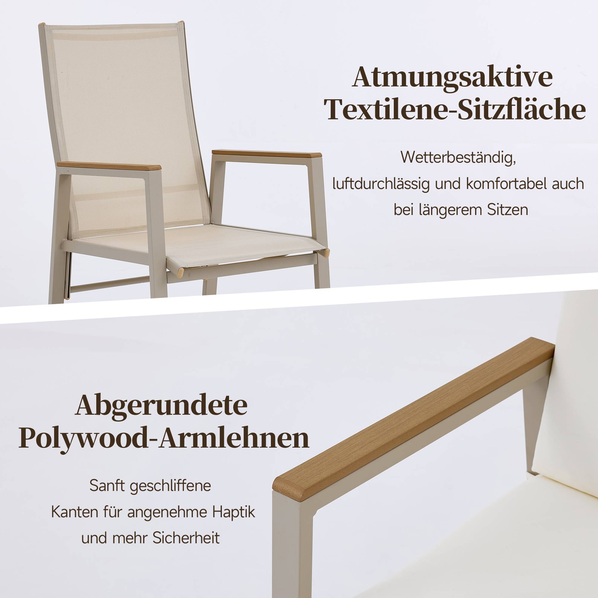 ComfortXL - Lot de 2 chaises de jardin fer galvanisé beige et kaki accoudoirs confort extérieur - ComfortXL Outdoor Living - Image 4