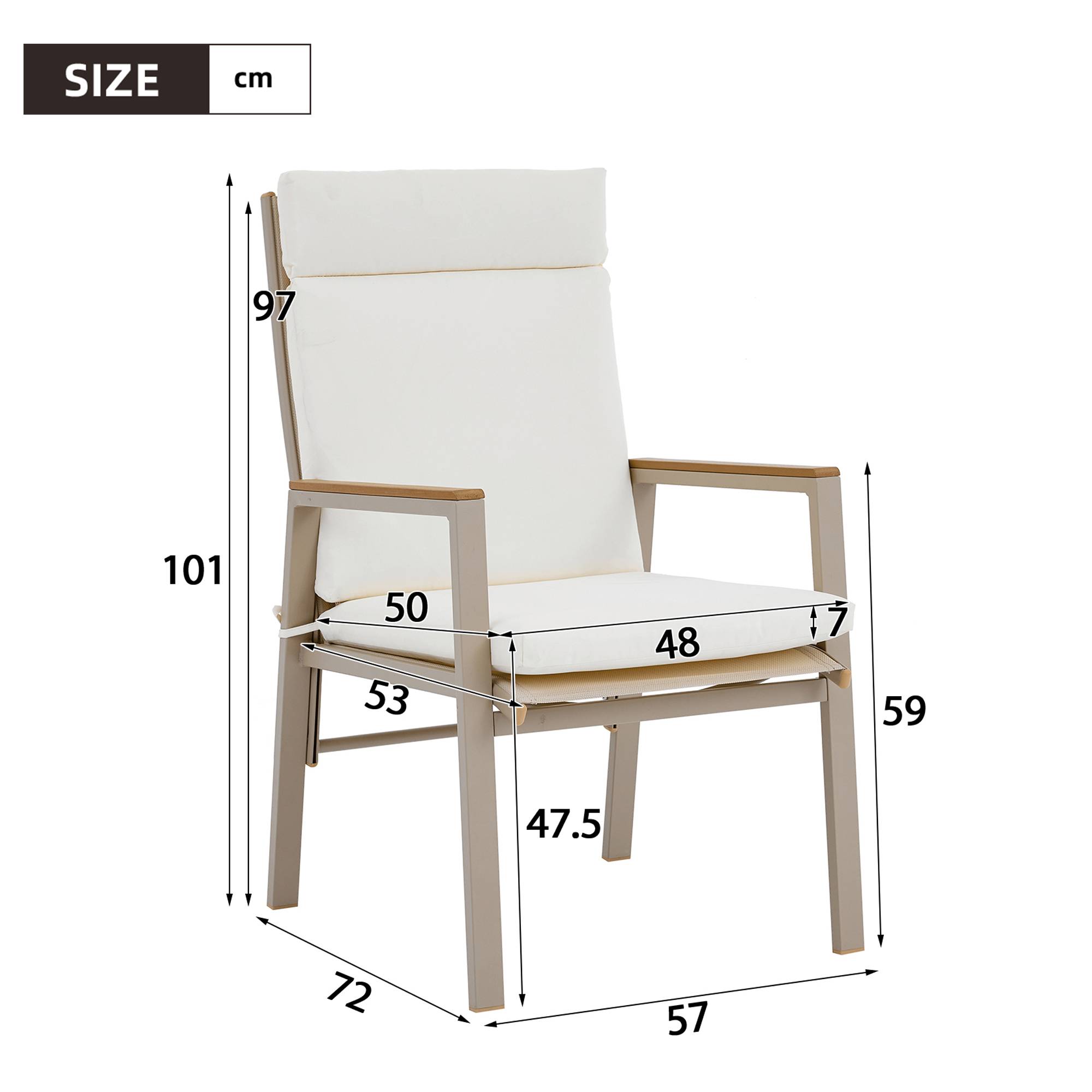 ComfortXL - Lot de 2 chaises de jardin fer galvanisé beige et kaki accoudoirs confort extérieur - ComfortXL Outdoor Living - Image 3