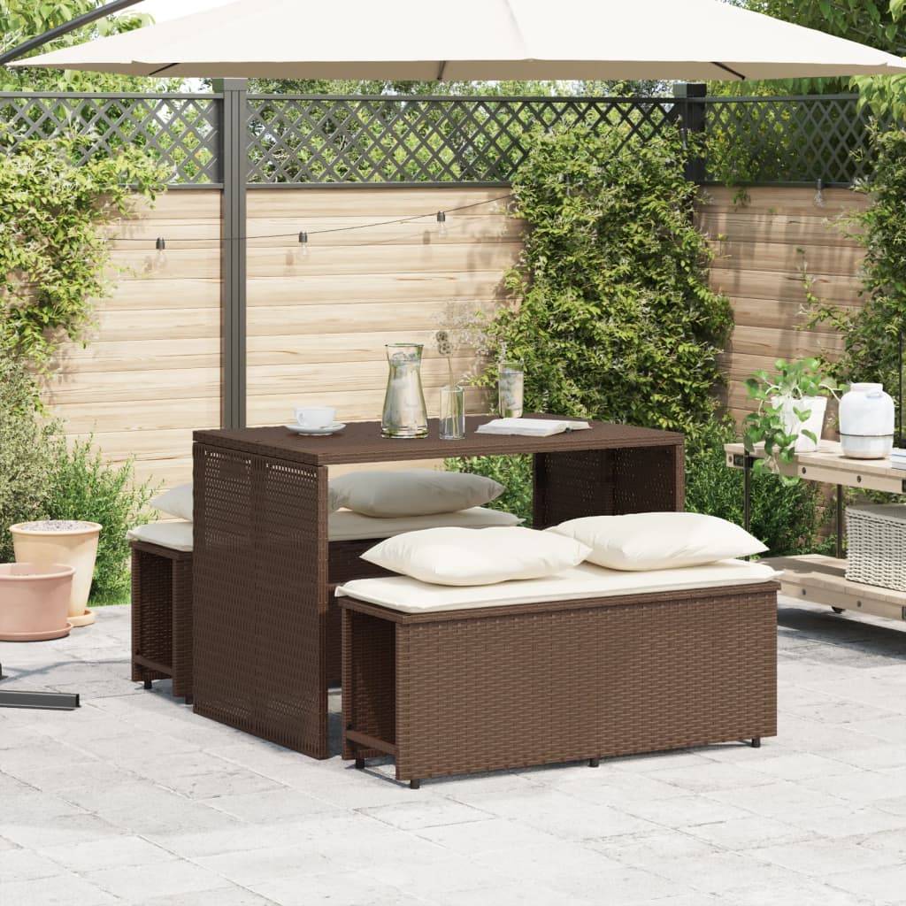 Maison Chic - Ensemble de 3 pcs table de jardin avec chaises - mobilier de jardin et coussins marron poly rotin - Image 3