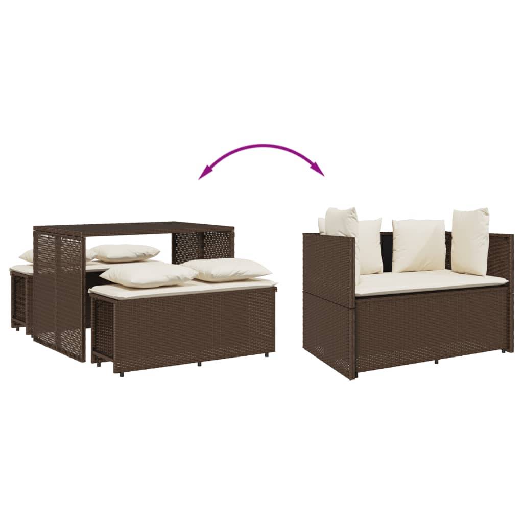 Maison Chic - Ensemble de 3 pcs table de jardin avec chaises - mobilier de jardin et coussins marron poly rotin - Image 6