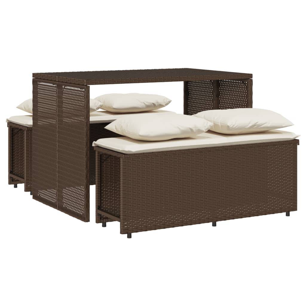 Maison Chic - Ensemble de 3 pcs table de jardin avec chaises - mobilier de jardin et coussins marron poly rotin - Image 1