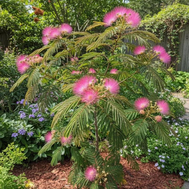 Arbre à soie Rouge Sélection, Albizia à fleurs Rose - feuillage Caduc - Pot de 7,5L - 80/100 cm-  hauteur à maturité De 3,00 m à 5,00 m - Image 3